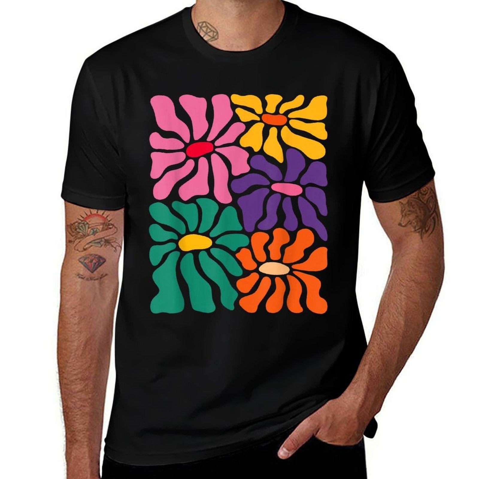 Vintage Color Flower, Retro Minimalist, 70s Flower Power  Odor-resistant T-Shirt