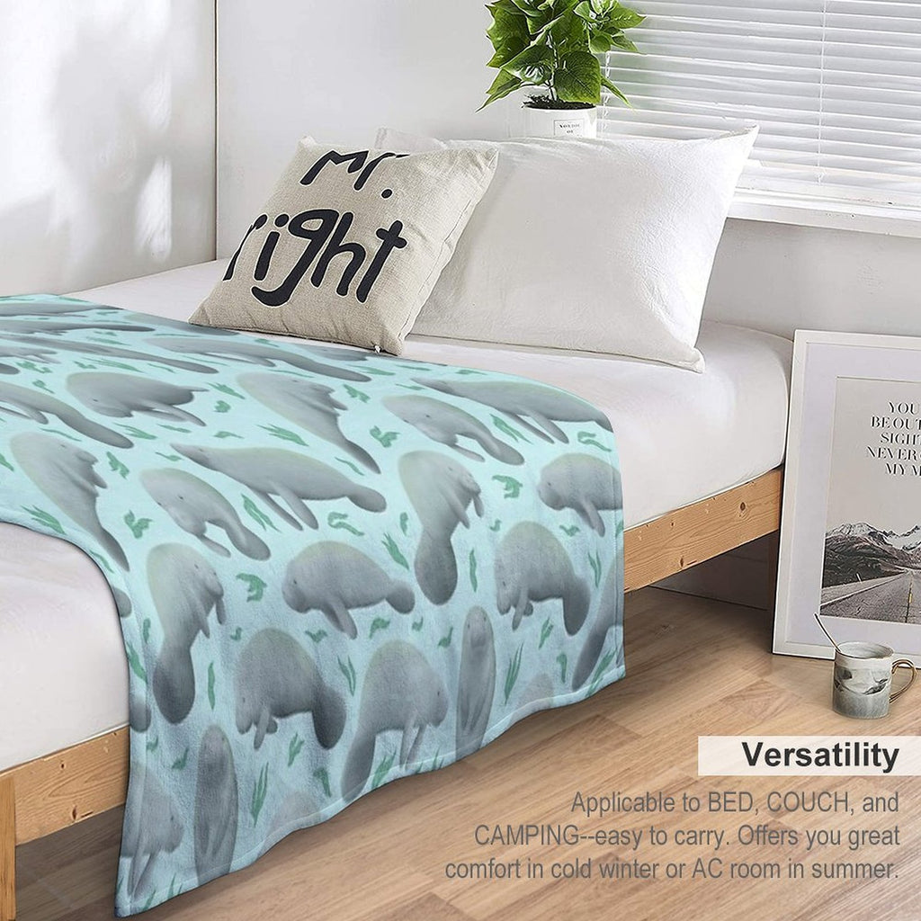 Manatees (blue) Velvety-soft Throw Blanket