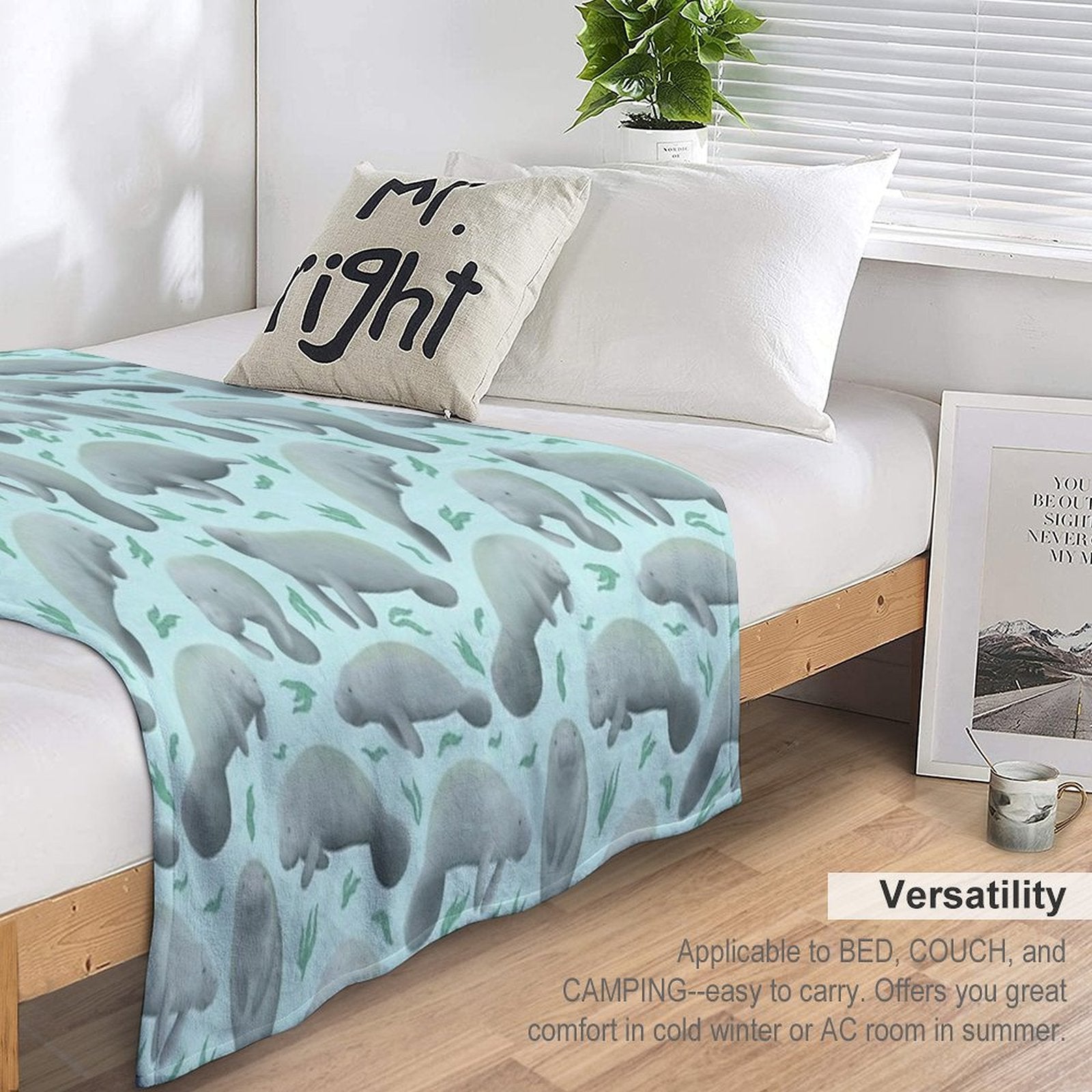 Manatees (blue) Velvety-soft Throw Blanket