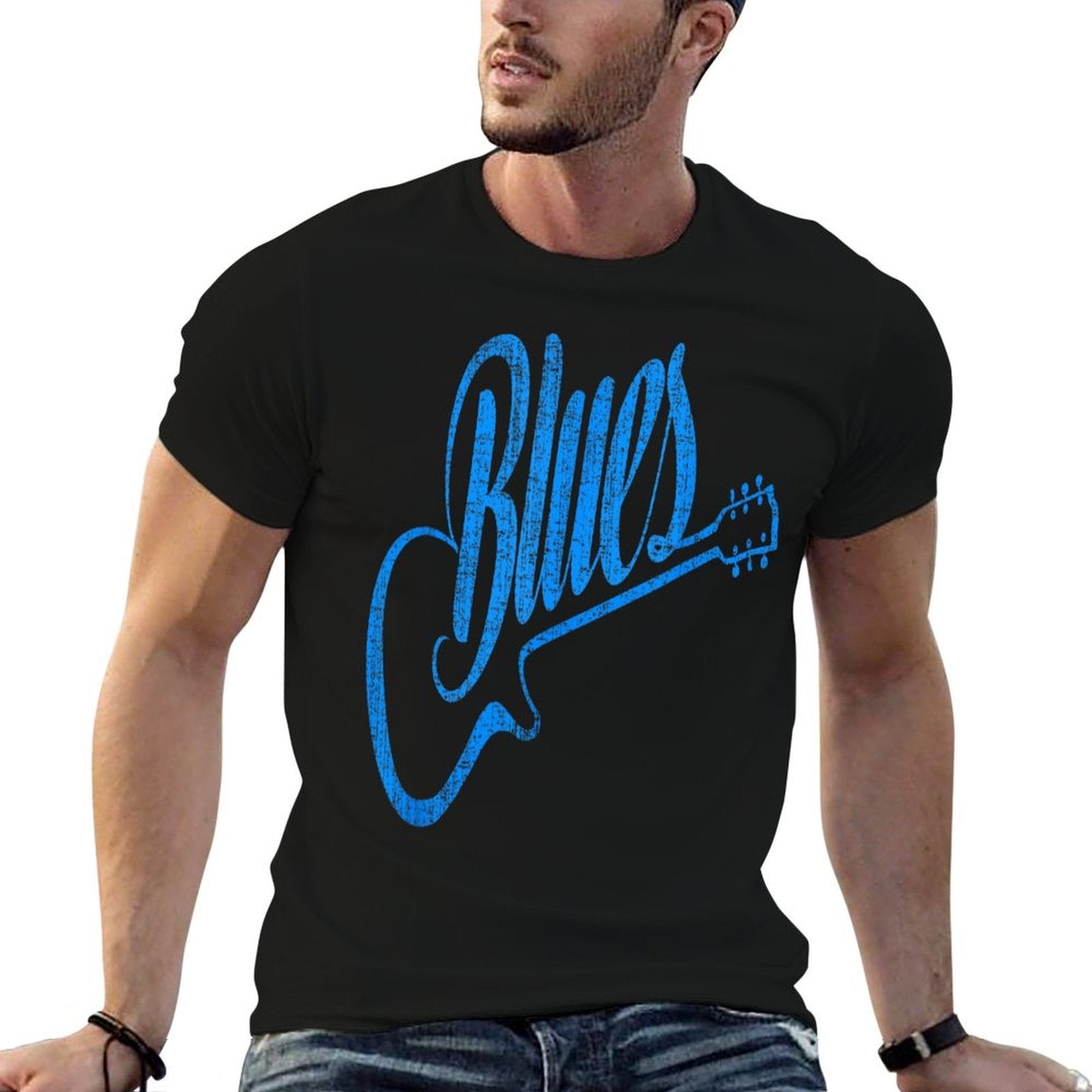 Blues Music Blue Guitar Vintage  Easy-care T-Shirt