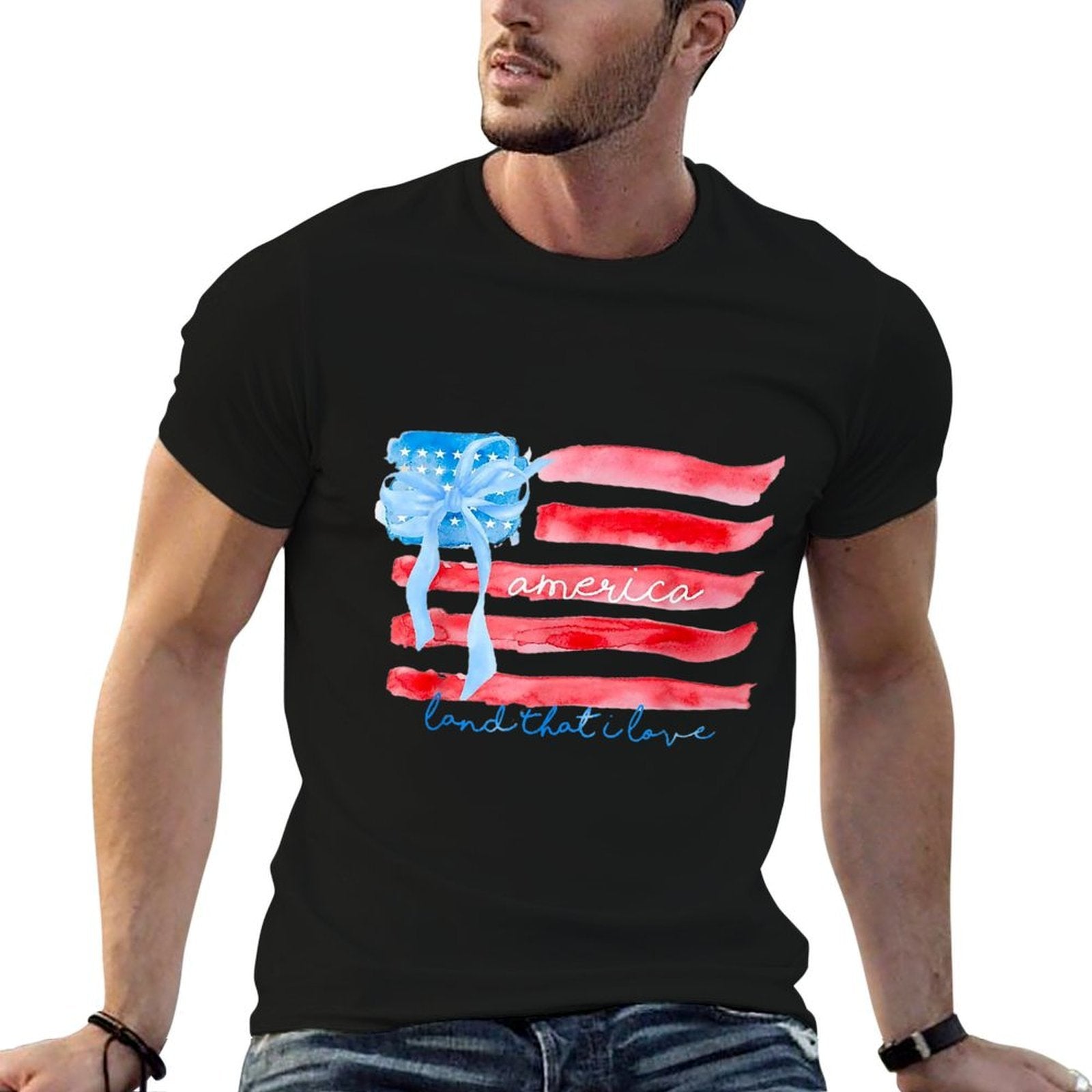 America Land That I Love - Coquette Watercolor American  High-quality Stitching T-Shirt