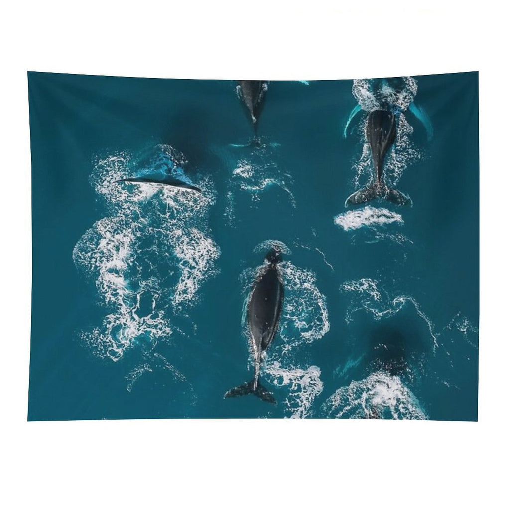 Whales in Blue - Wildlife Aerial Tapestry