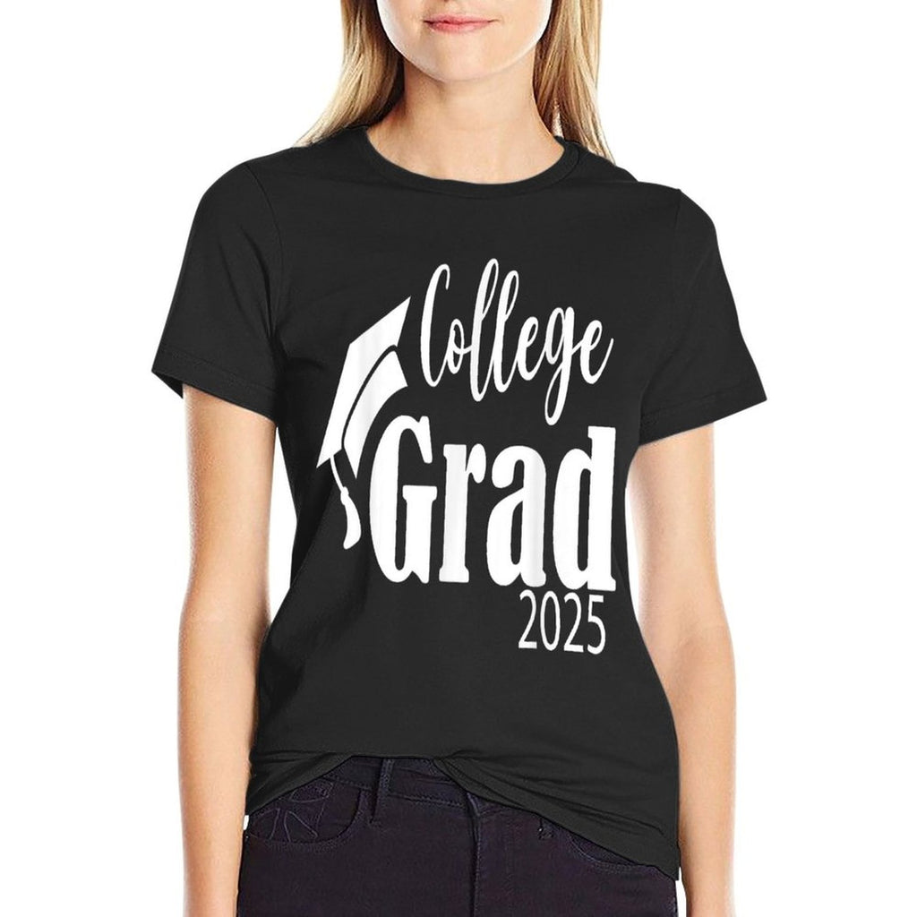 Funny 2025 College Graduate Graduation Grad Students Seniors  Fade-proof Color T-Shirt