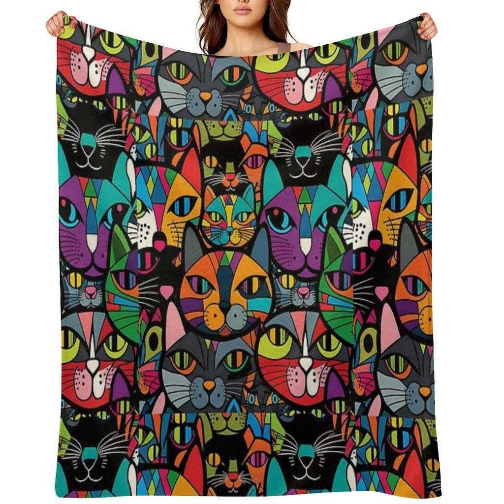 Colourful Bold Cat Pattern #3 Gift-ready Throw Blanket