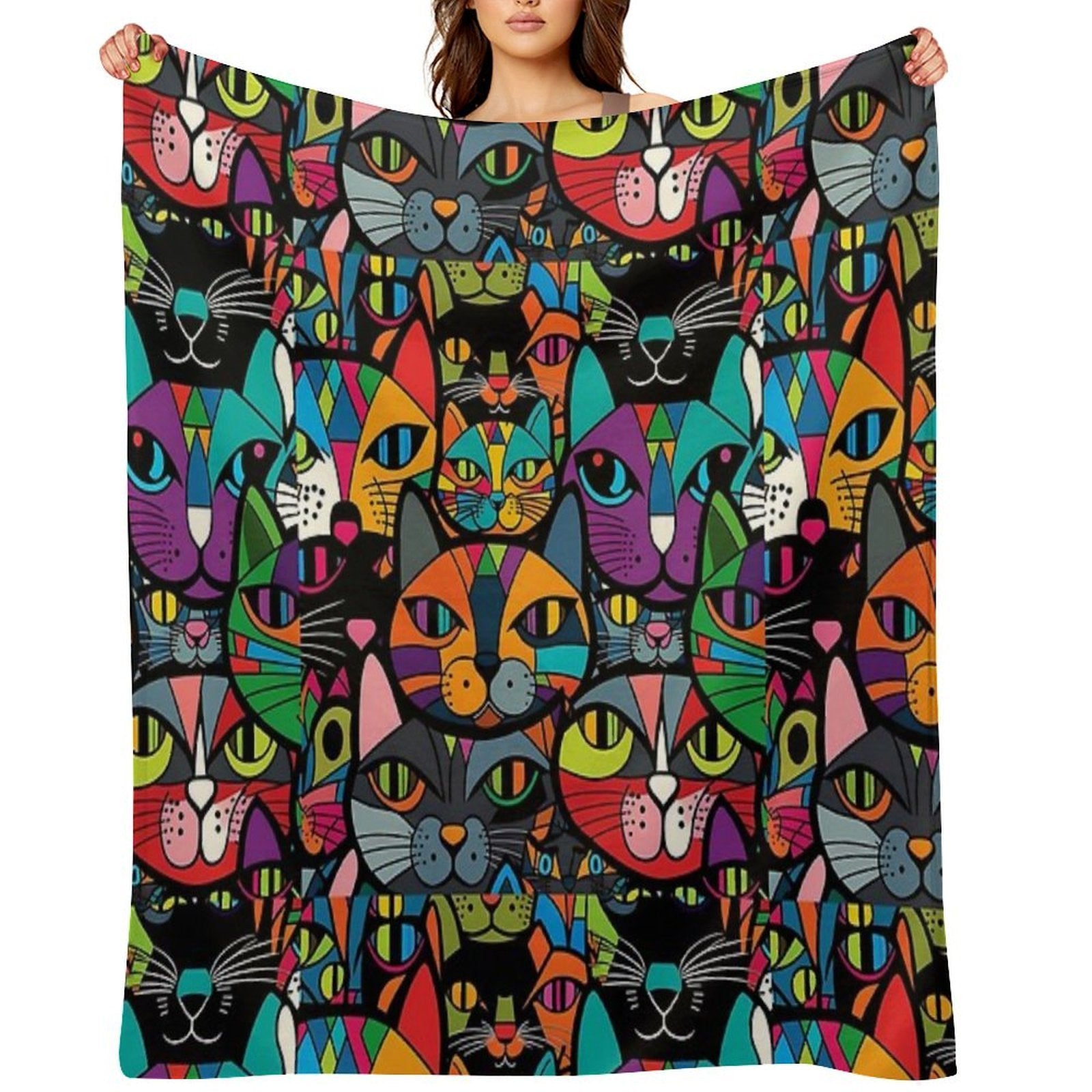 Colourful Bold Cat Pattern #3 Gift-ready Throw Blanket
