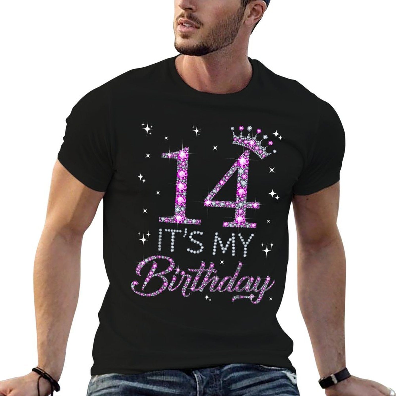 14 It&#39;s My Birthday Pink Crown Happy 14th Birthday Girl  Slim-fit Cut T-Shirt