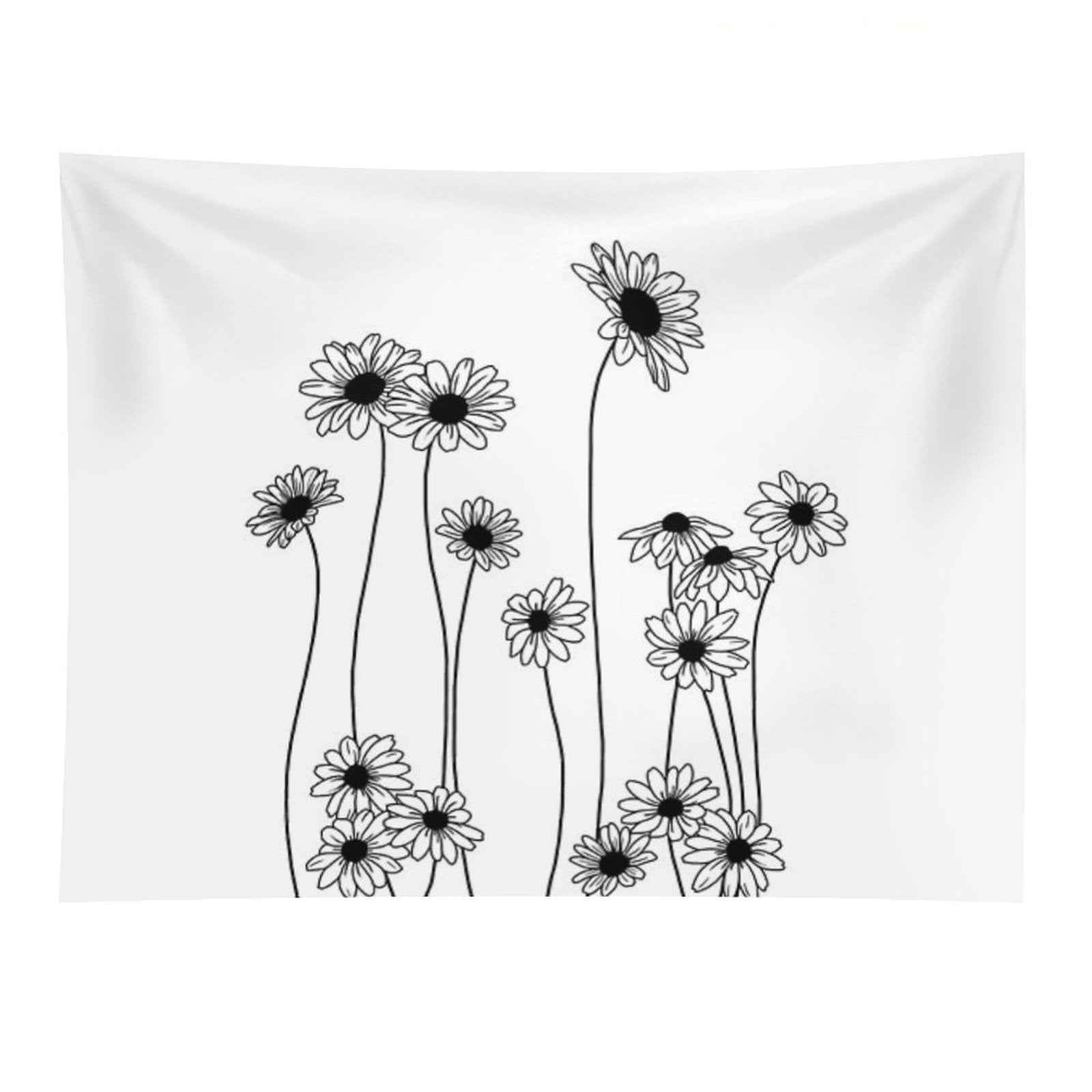 Daisies Botanical Line Drawing Tapestry