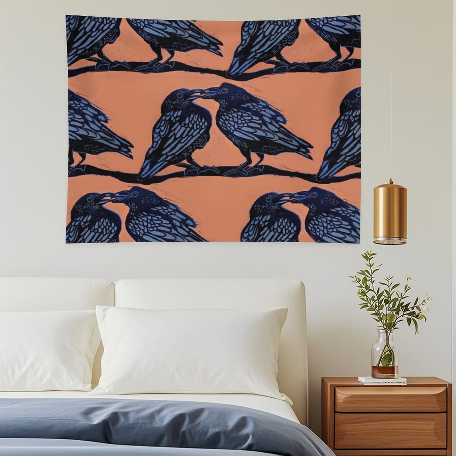 Orange Crows Tapestry