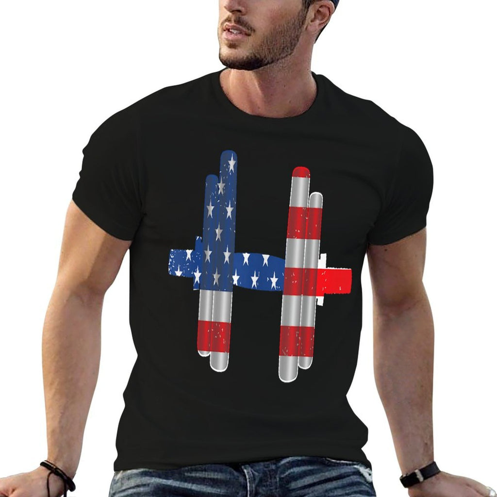 4th Of July Weightlifting Dumbbell Vintage American  Stretchy T-Shirt