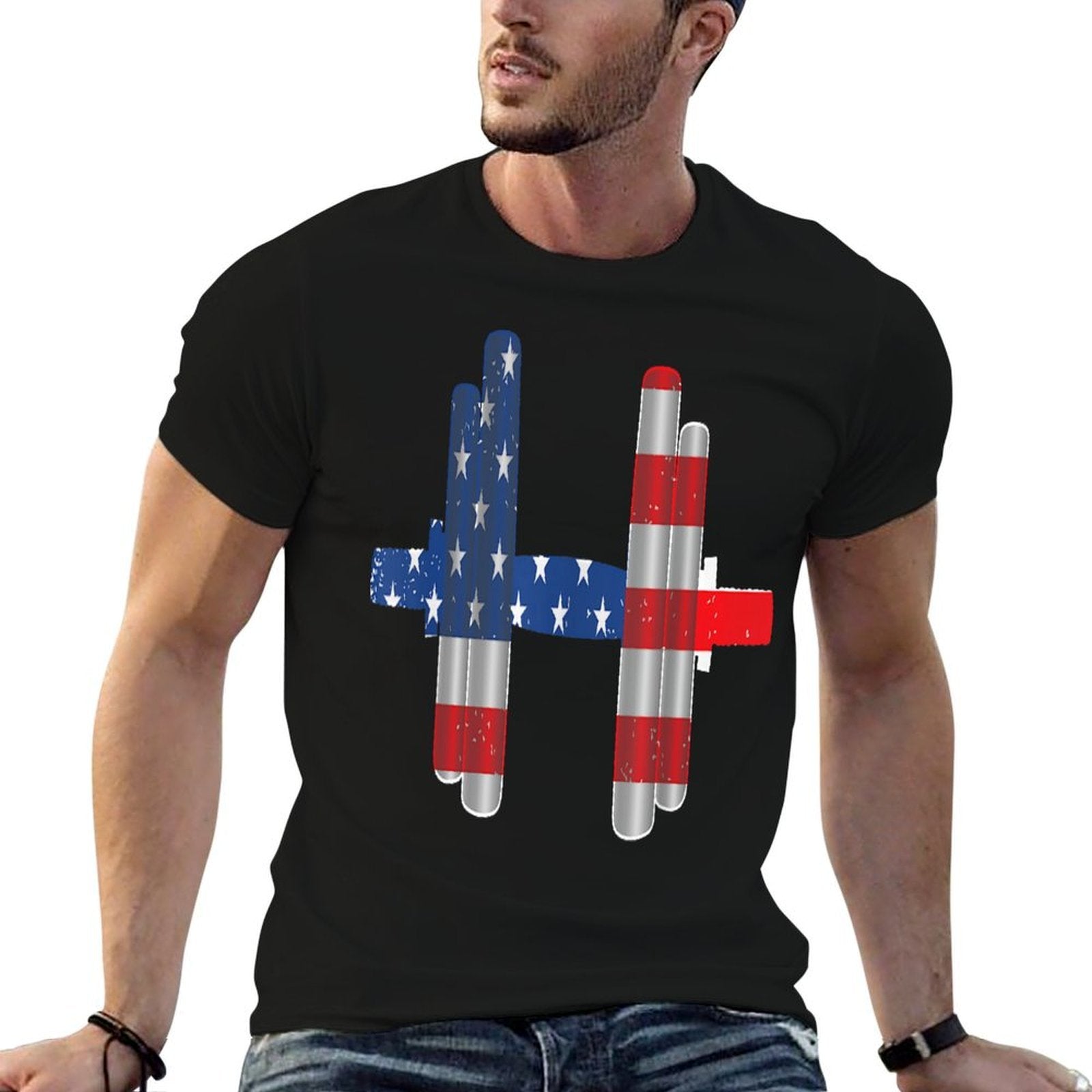 4th Of July Weightlifting Dumbbell Vintage American  Stretchy T-Shirt