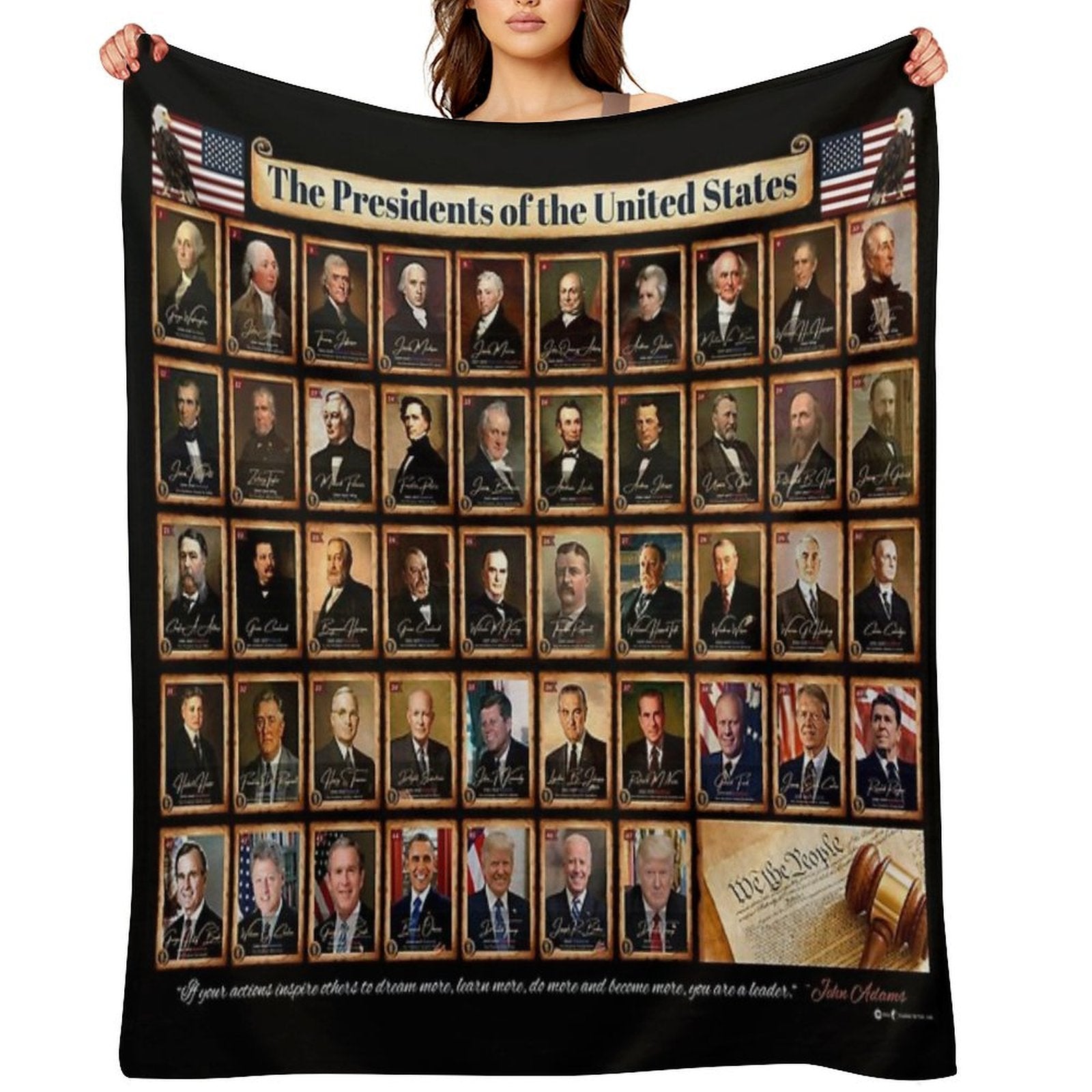 47 Presidents of The United States of America Featuring Donald Trump Black Background Sustainable Throw Blanket