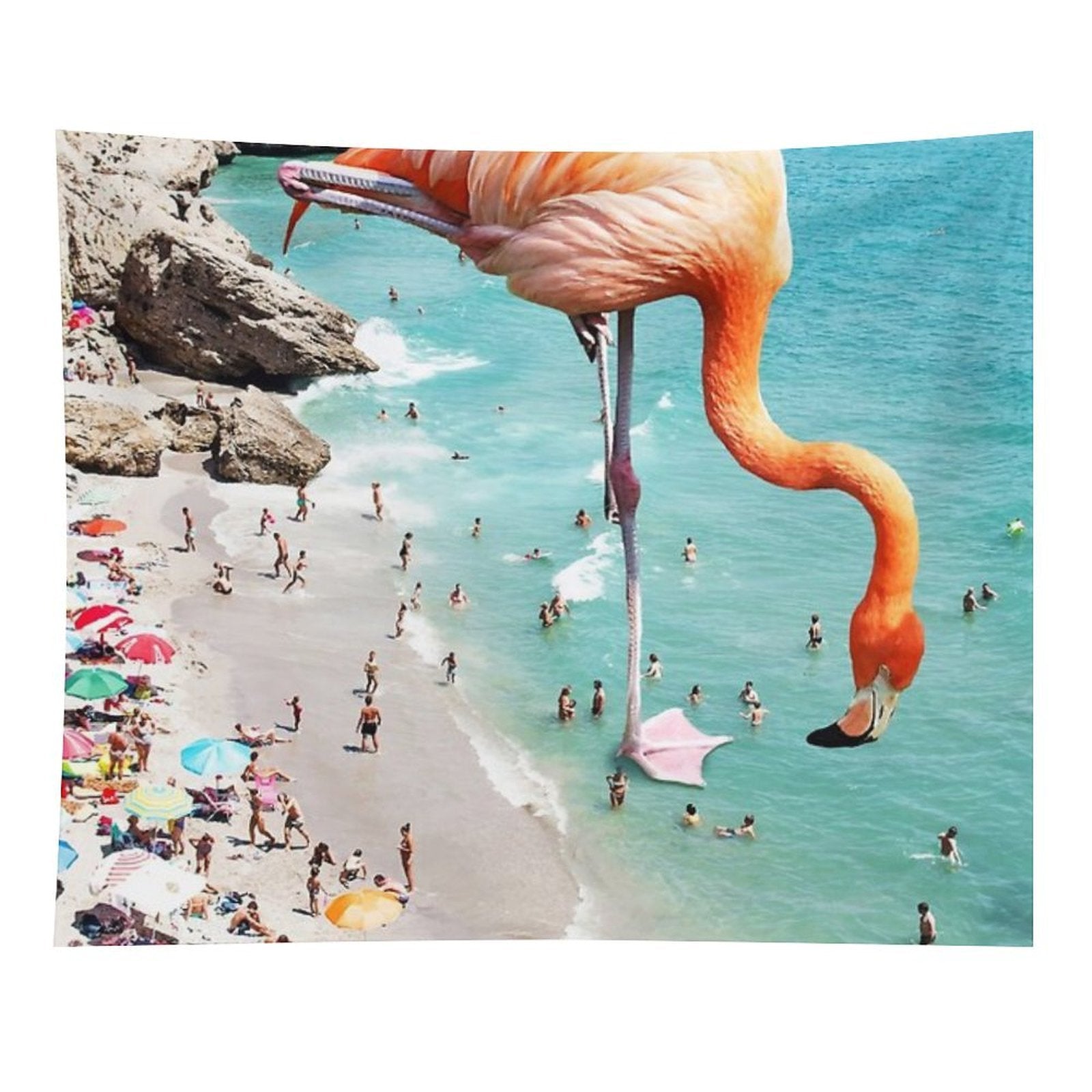 Flamingos on The Beach, Wildlife Surrealism Birds, Nature Flamingo Fantasy Beach Summer Photography Tapestry