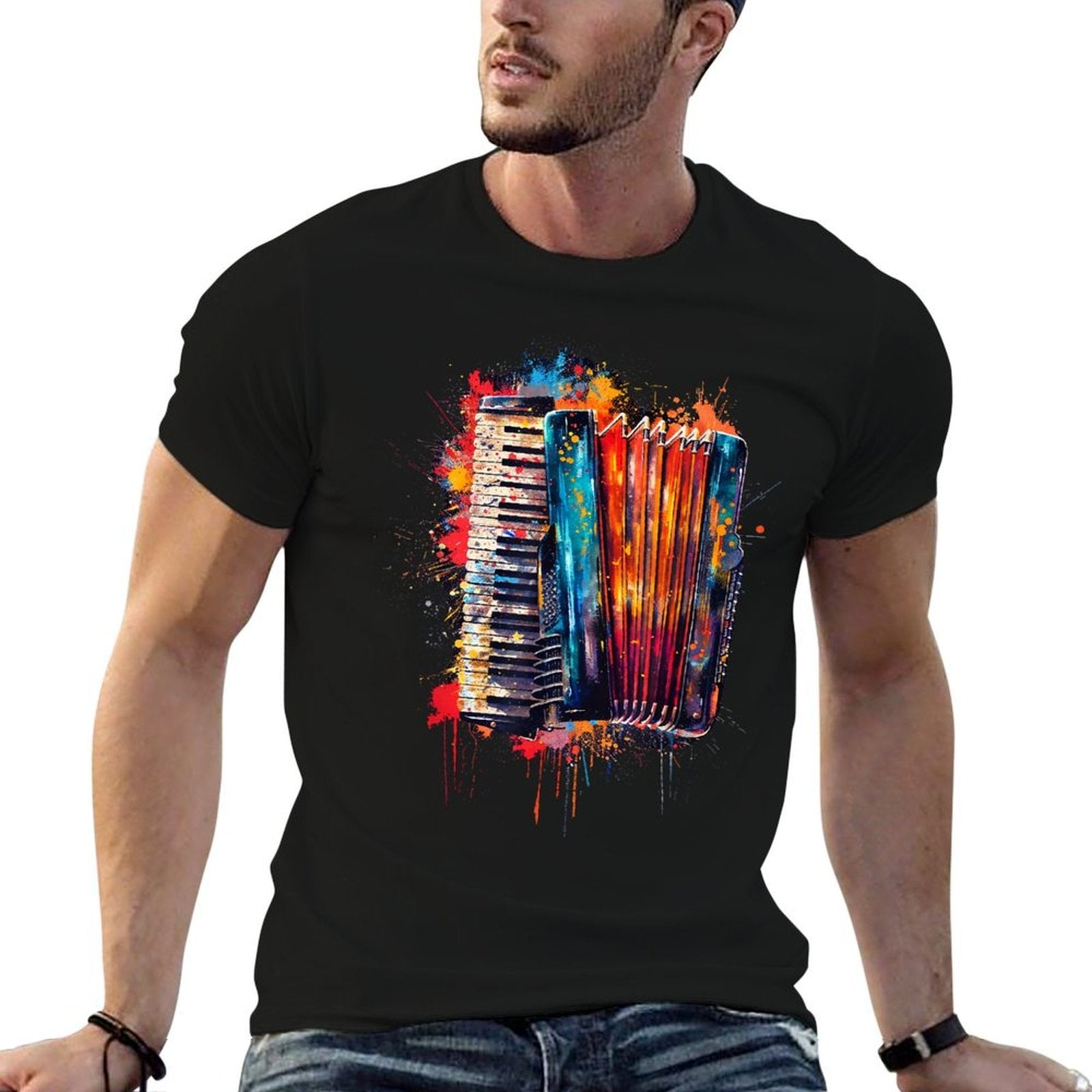 Accordion Instrument on Colorful Painted Accordion  Vintage-inspired T-Shirt