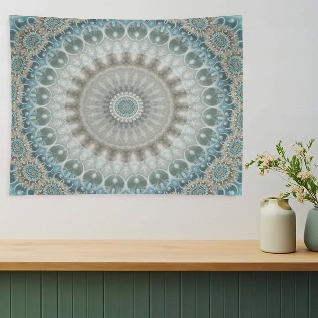 Dreamy Grey, Blue And Ivory Mandala Tapestry