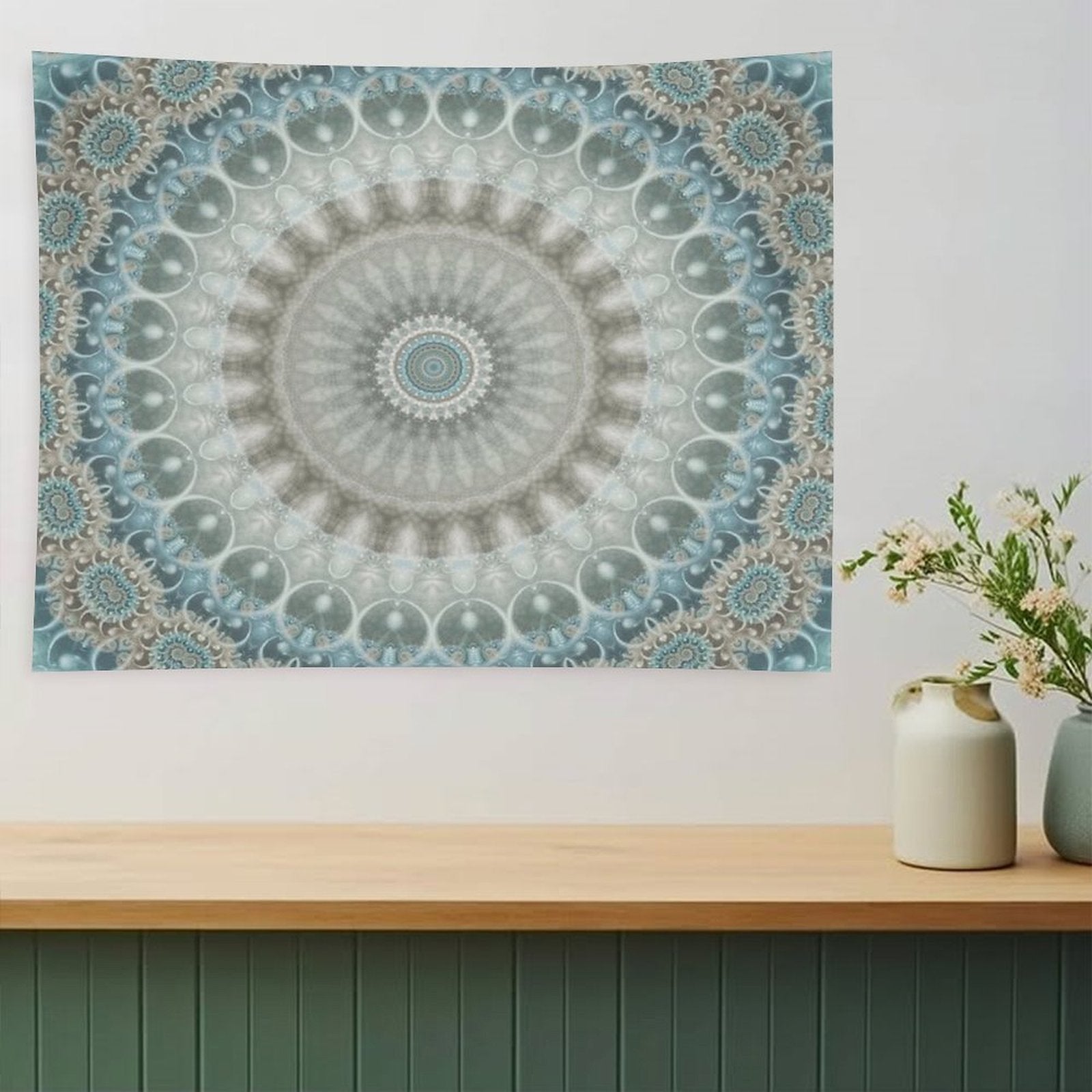 Dreamy Grey, Blue And Ivory Mandala Tapestry