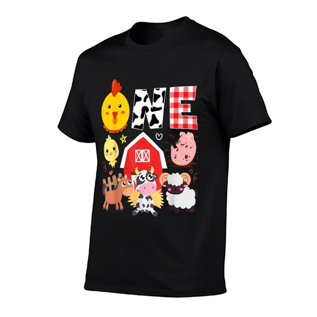1st Birthday One Year Old Farm Theme Animals Birthday Party  Oversized Silhouette T-Shirt