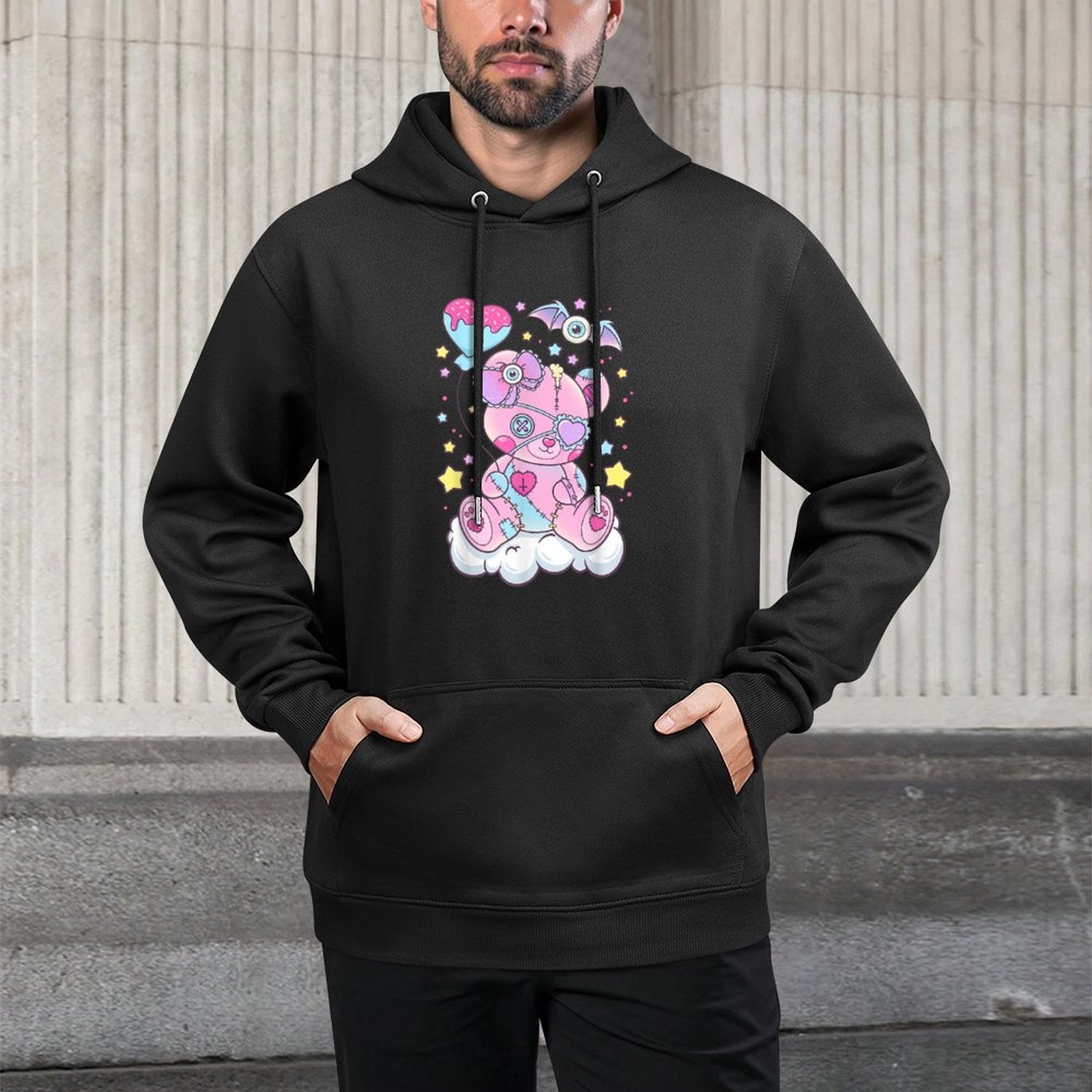 Kawaii Pastel Goth Cute Scary Bear Kangaroo Pocket Hoodie