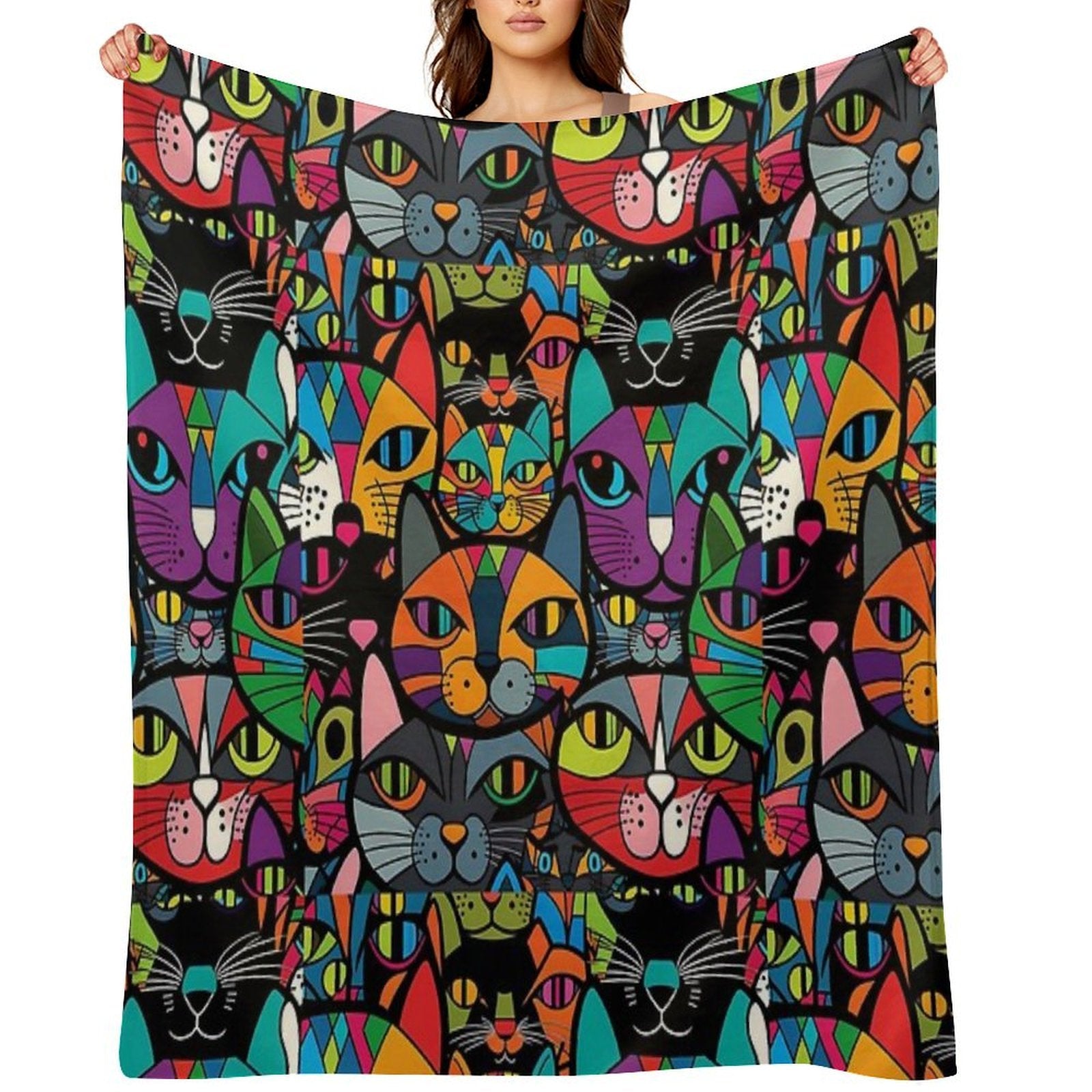 Colourful Bold Cat Pattern #3 Gift-ready Throw Blanket