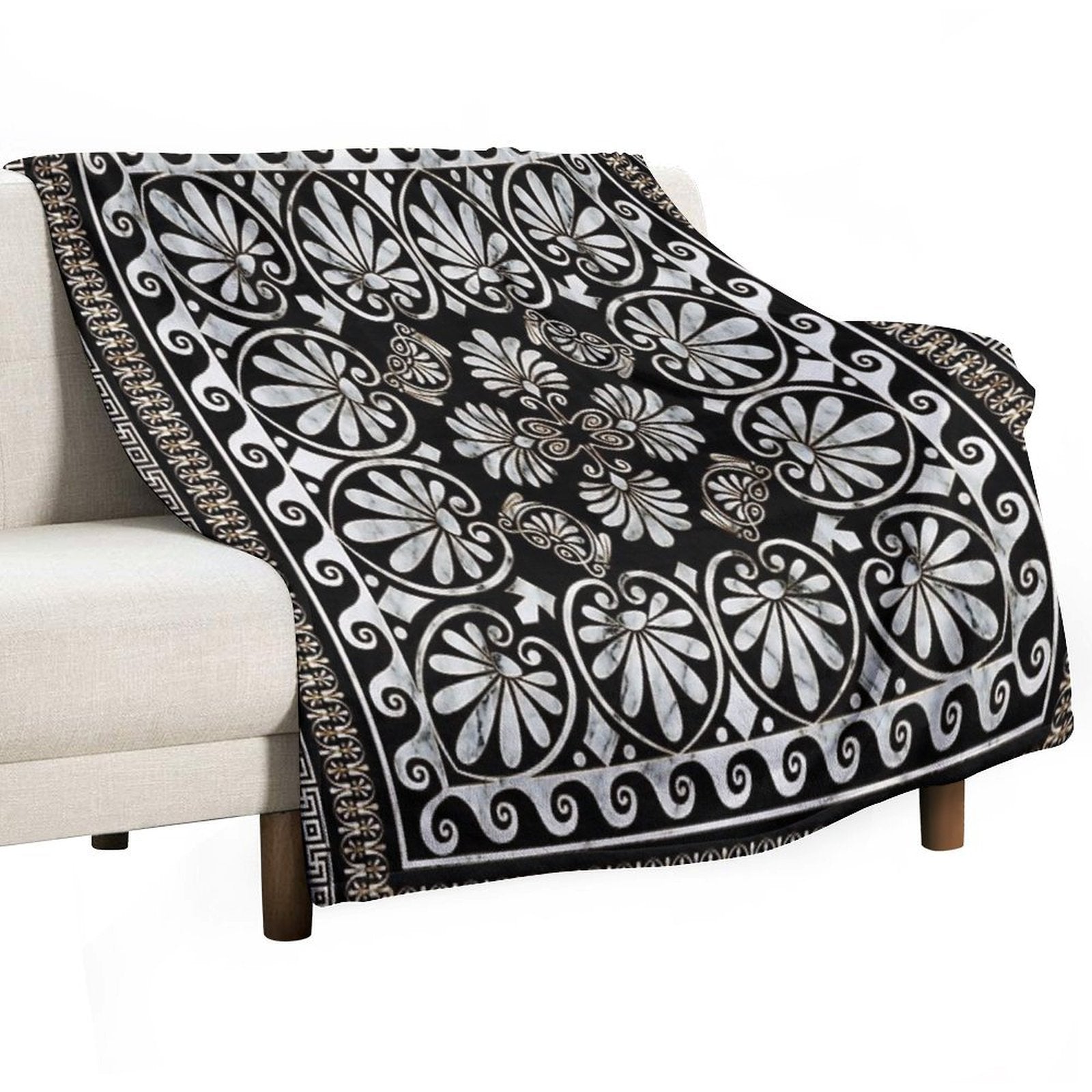 Luxury Greek Ornament Black And White Marble Comfort Throw Blanket