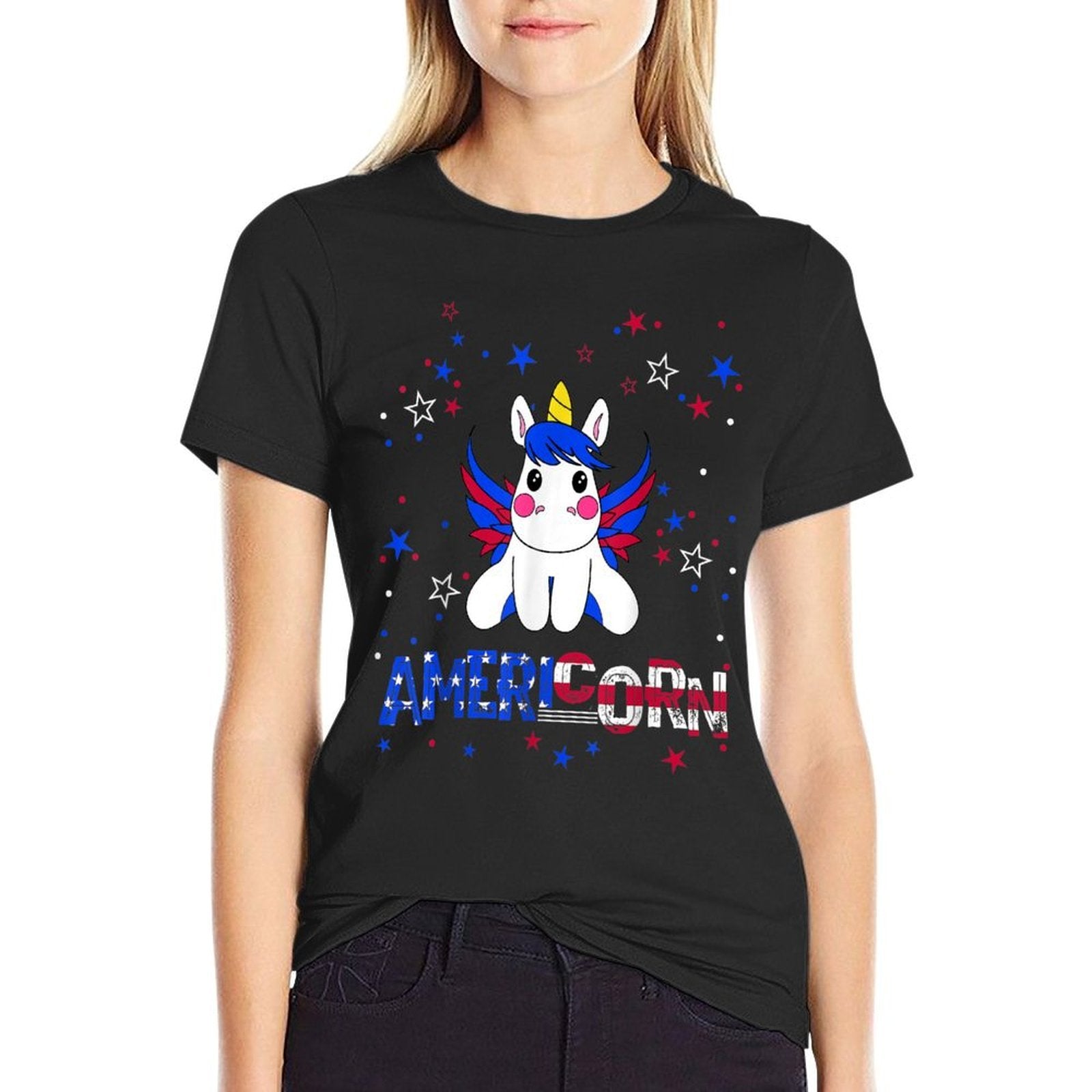 Americorn American Unicorn with Wings July 4th USA Gift  Stretchy T-Shirt