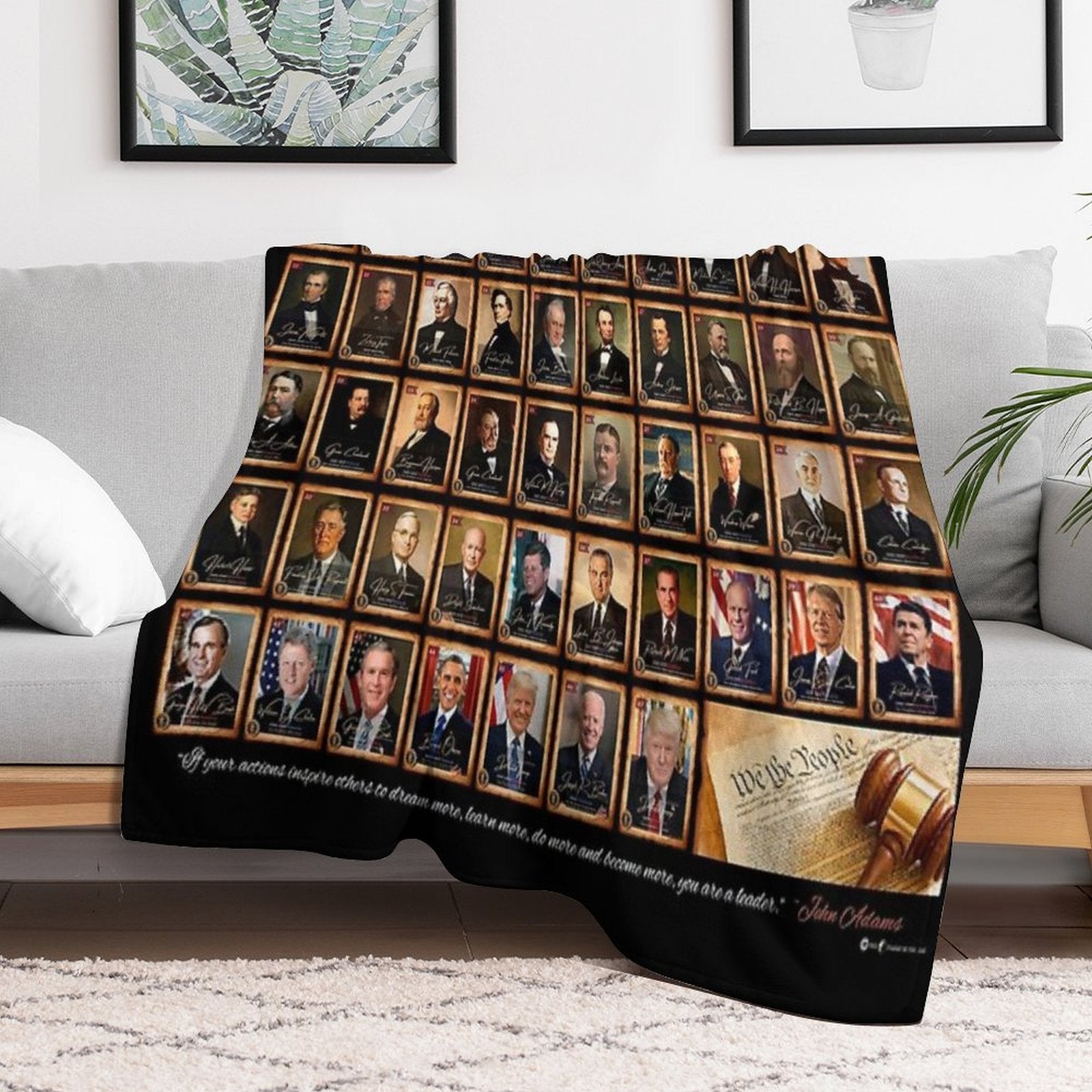 47 Presidents of The United States of America Featuring Donald Trump Black Background Sustainable Throw Blanket