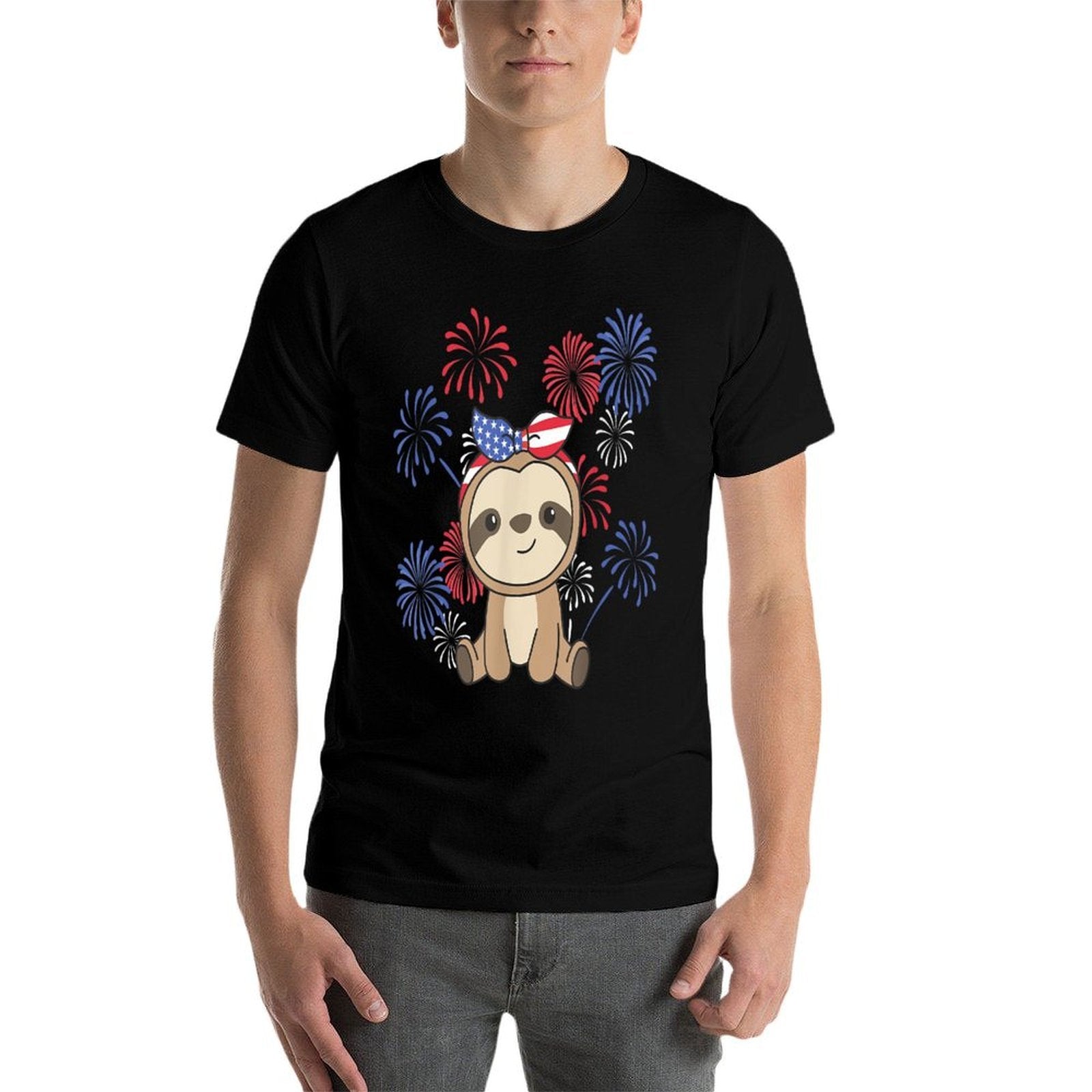 4th Of July American Sloth Kids Usa Fireworks Sloth  High-quality Stitching T-Shirt