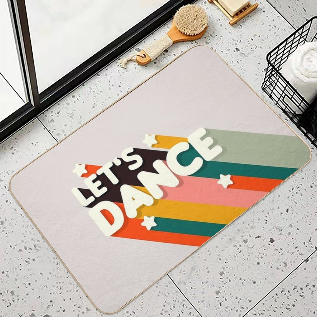 Let's Dance Retro Rainbow Text  Stain-Proof Bath Mat