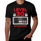 Level 30 Unlocked Gamer 30th Birthday  High-quality Stitching T-Shirt