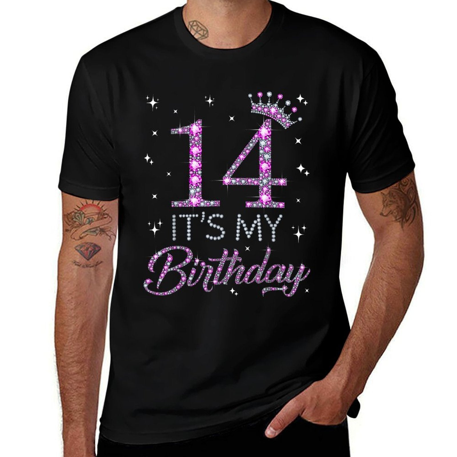 14 It&#39;s My Birthday Pink Crown Happy 14th Birthday Girl  Slim-fit Cut T-Shirt