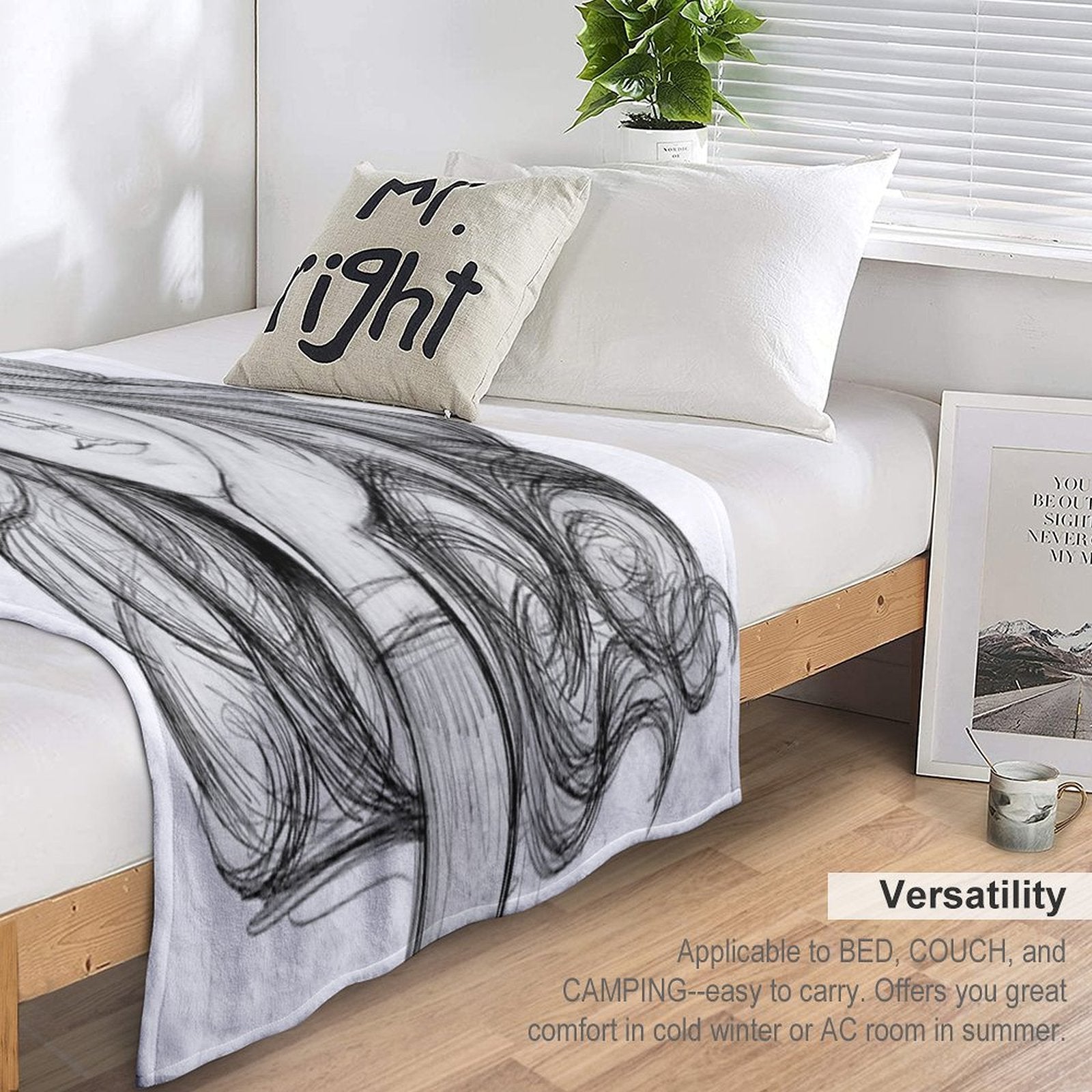 FRANCOISE 1946  Vintage Abstract Charcoal Print All-season Throw Blanket