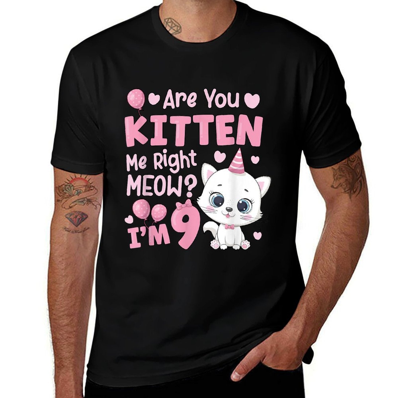 9th Cat Birthday Party Nine Year Old Girl Kitty Birthday  Oversized Silhouette T-Shirt