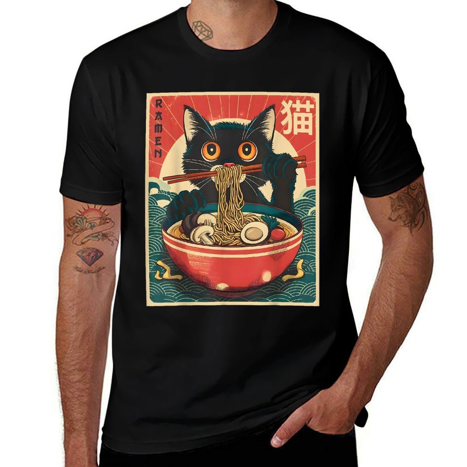 Anime Men Women Kids Cat Ramen Noodles Unisex-Adults Unisex-Kids Kawaii Cat Anime Gifts Cat Ramen Graphic Japanese Funny  Relaxed-fit T-Shirt
