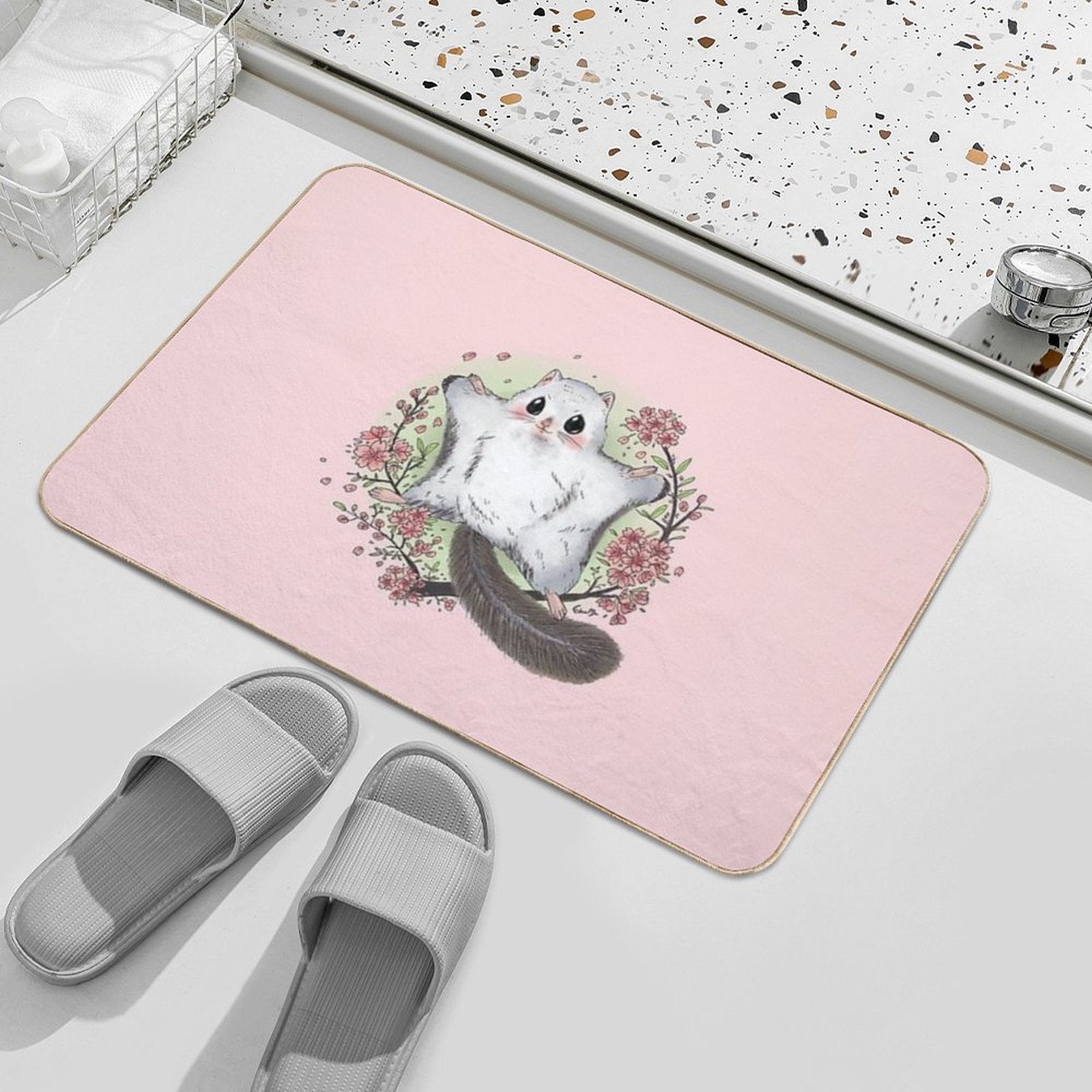 Flying Squirrel with Cherry Blossom  Rapid-Drying Bath Mat
