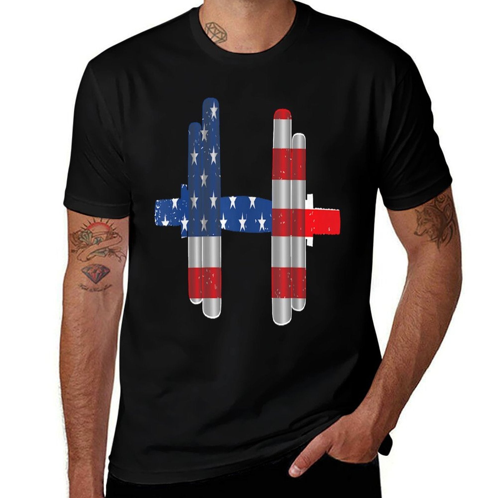 4th Of July Weightlifting Dumbbell Vintage American  Stretchy T-Shirt