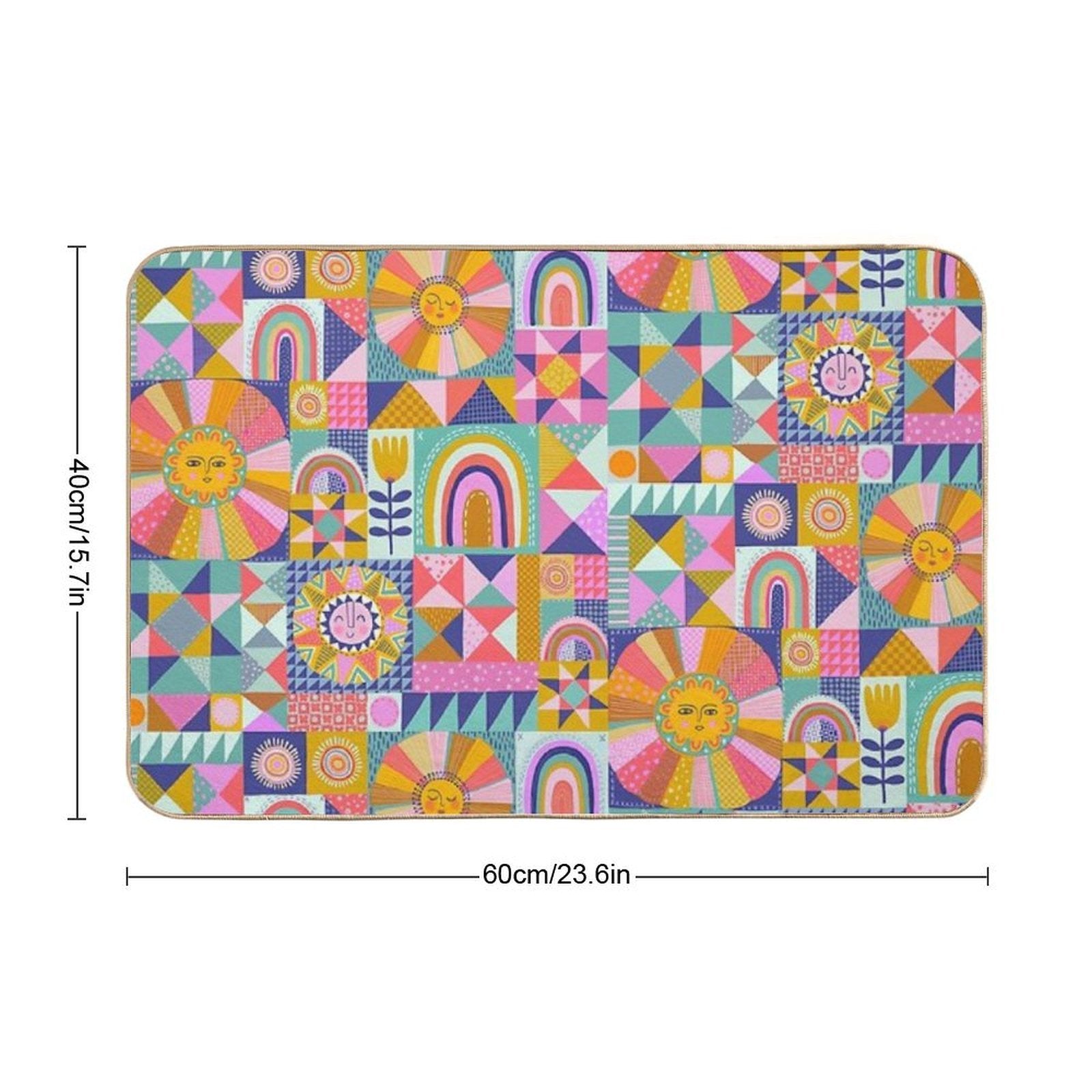 Sunny Patchwork with Aqua Blue  High-Traffic Bath Mat