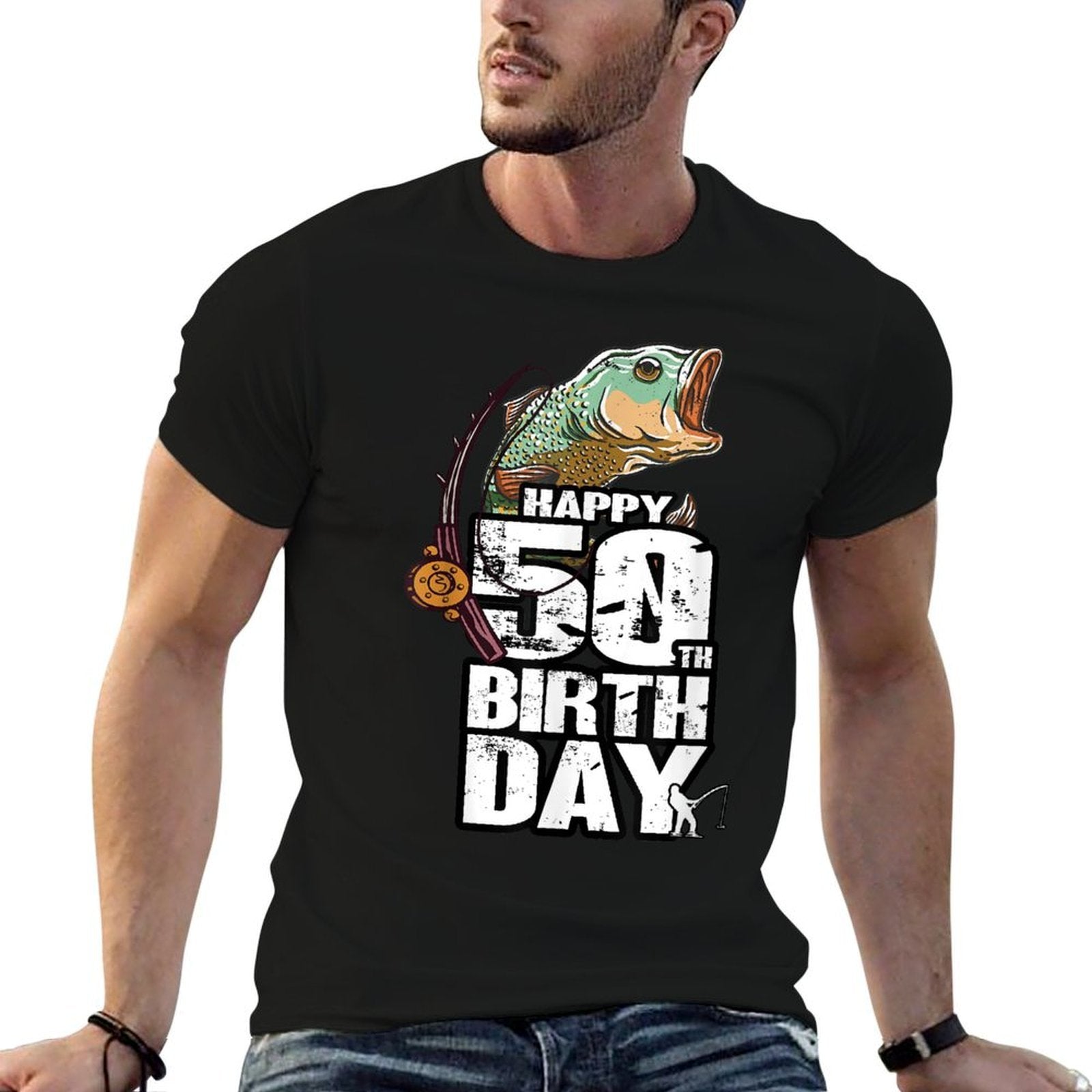 50 Years Old Fishing Fisherman Angler 50th Birthday  Heathered Texture T-Shirt
