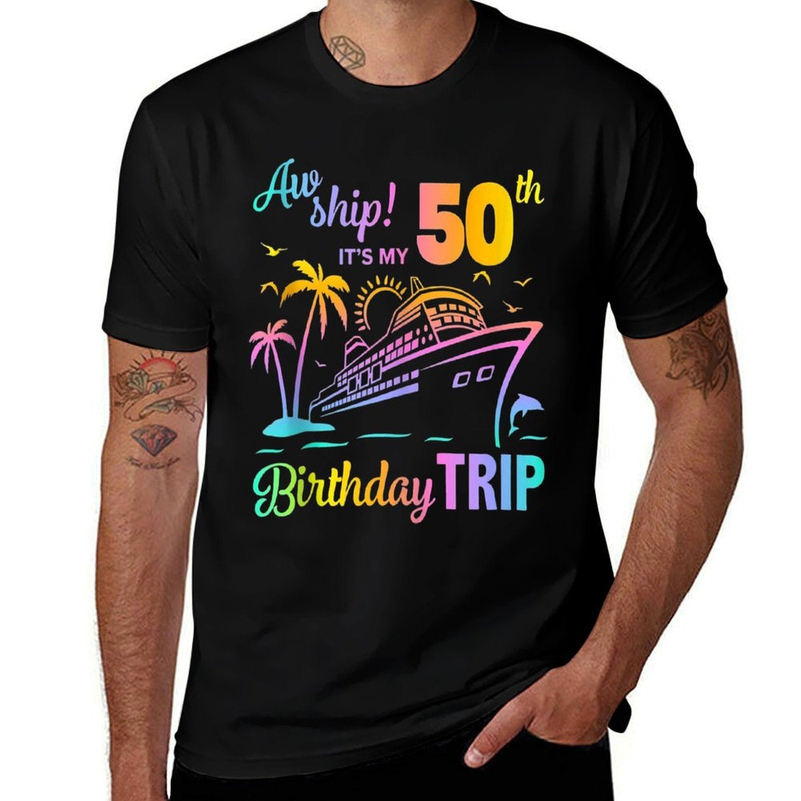 Aw Ship It’s My 50th Birthday Trip  Polyester Blend T-Shirt