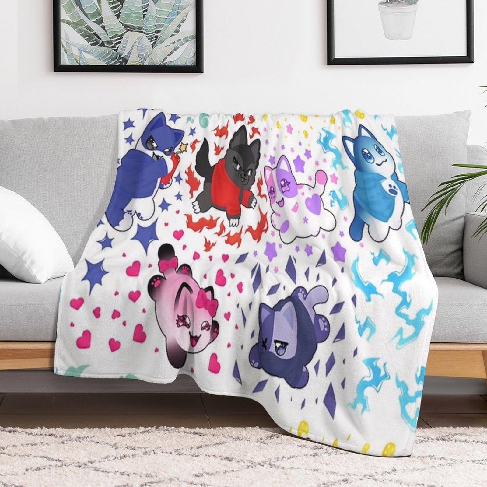 Aphmau And Friends Love Heart Meemeow Cat Pattern Comfort Throw Blanket