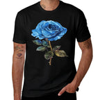 199 Flowers Blue Rose Graphic  Rolled Sleeves T-Shirt