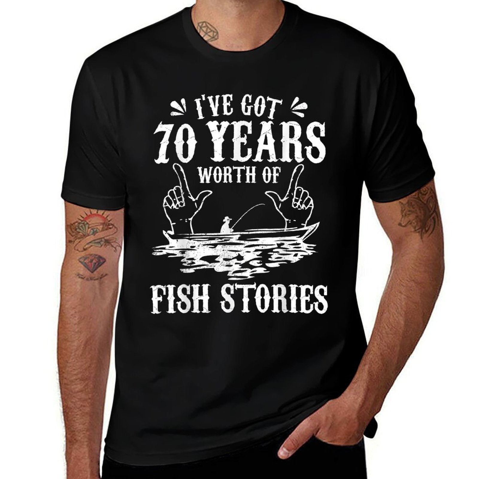 70th Birthday Fisherman T Funny Bass Fishing Gift Idea  Trendy Pattern T-Shirt