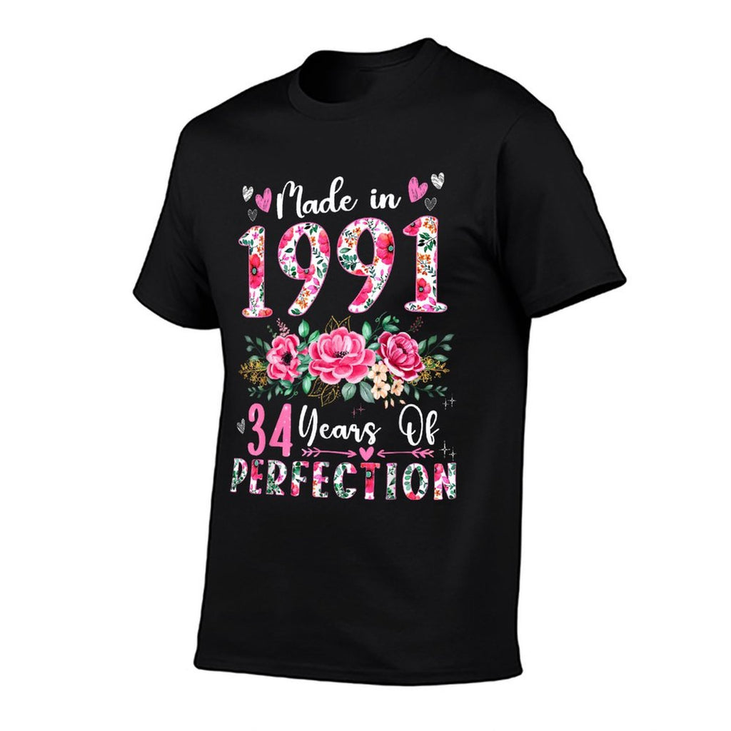 34 Year Old Made In 1991 Floral 34th Birthday Women Comfortable T-Shirt