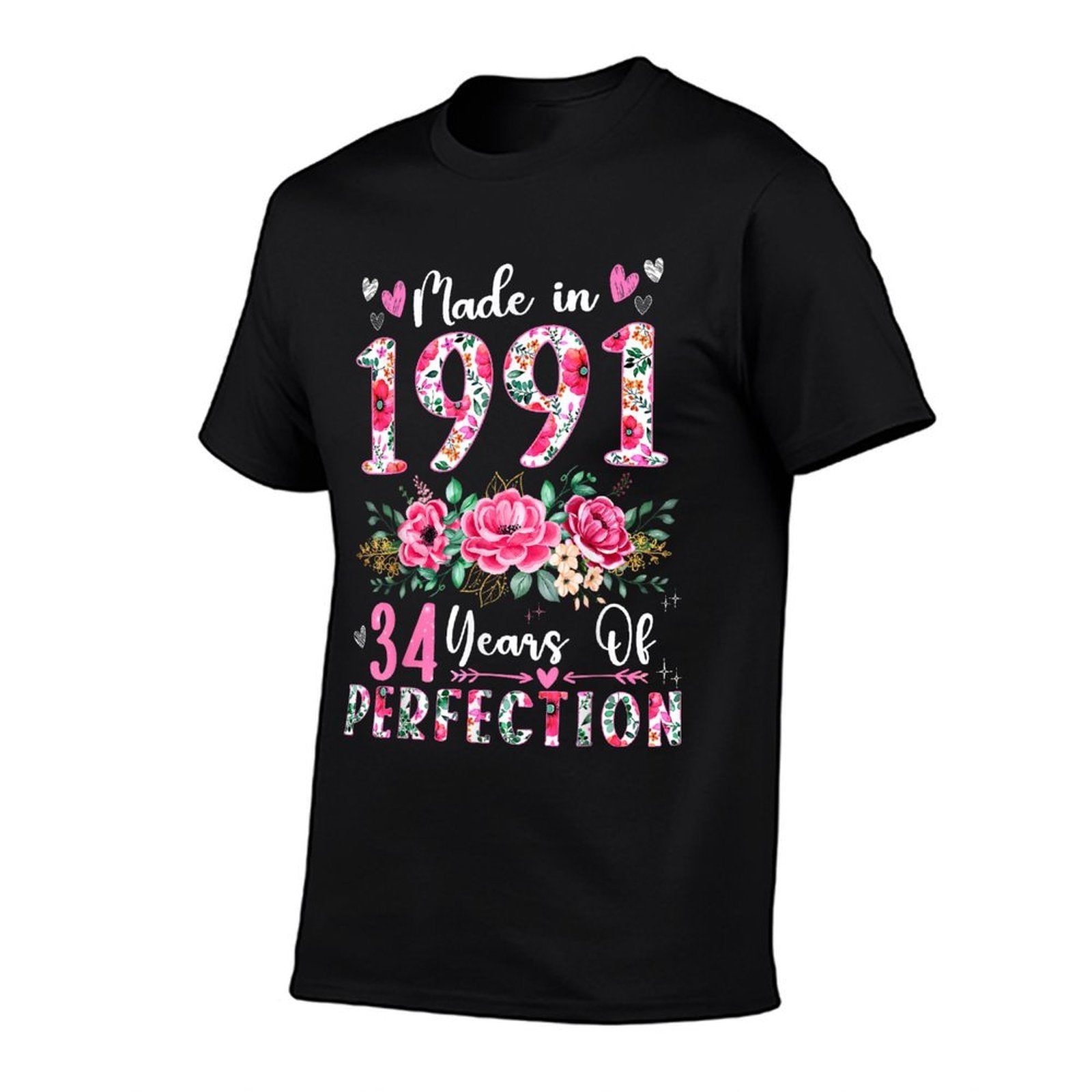 34 Year Old Made In 1991 Floral 34th Birthday Women Comfortable T-Shirt