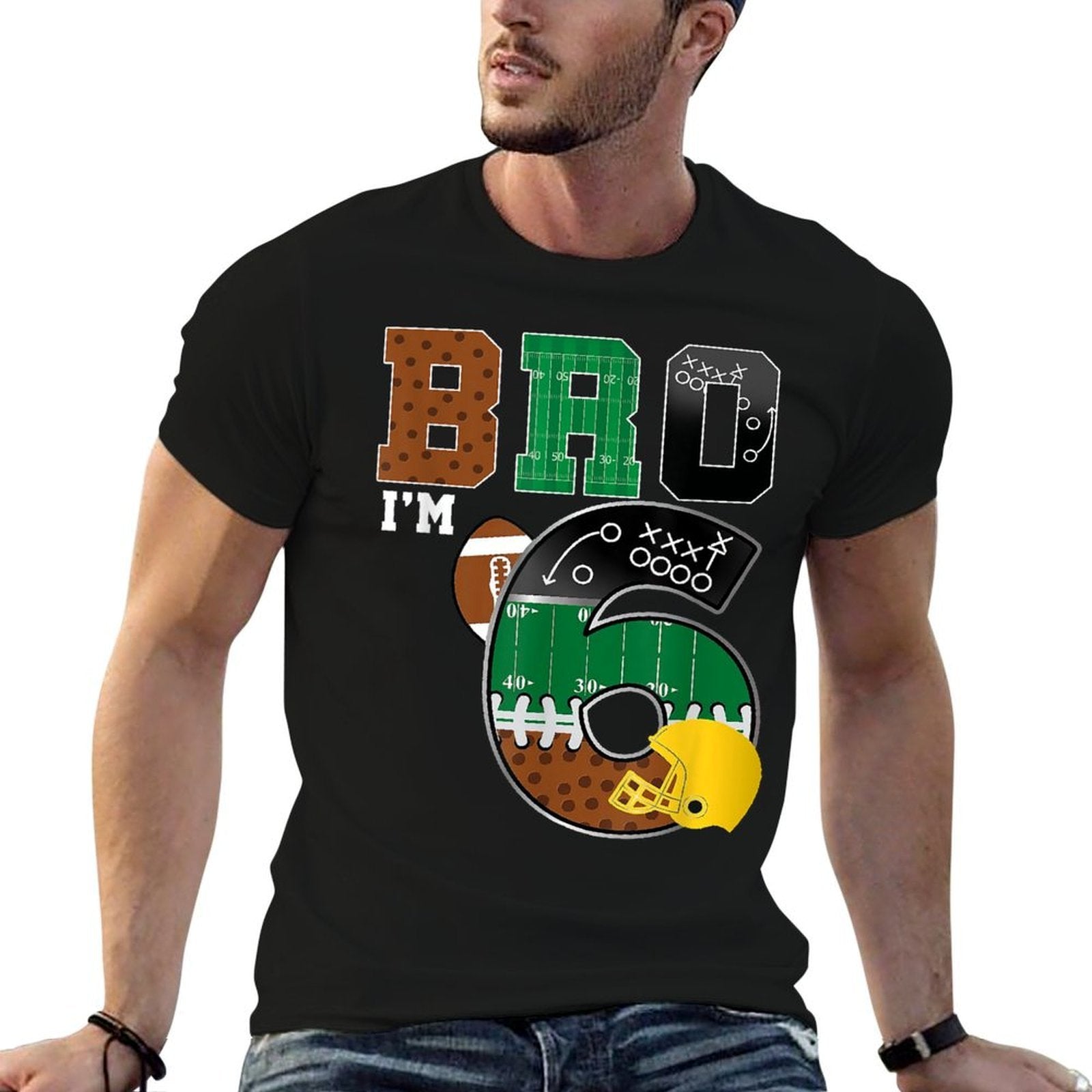 6th Birthday Boy Bro I&#39;m 6 Year Old Boys Kids Football Bday  Moisture-wicking T-Shirt