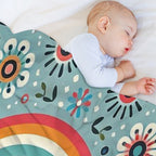 Blue Serene Folk Butterfly with Rainbow - Scandinavian Folk Art by Heidiannemorris © Durable Throw Blanket