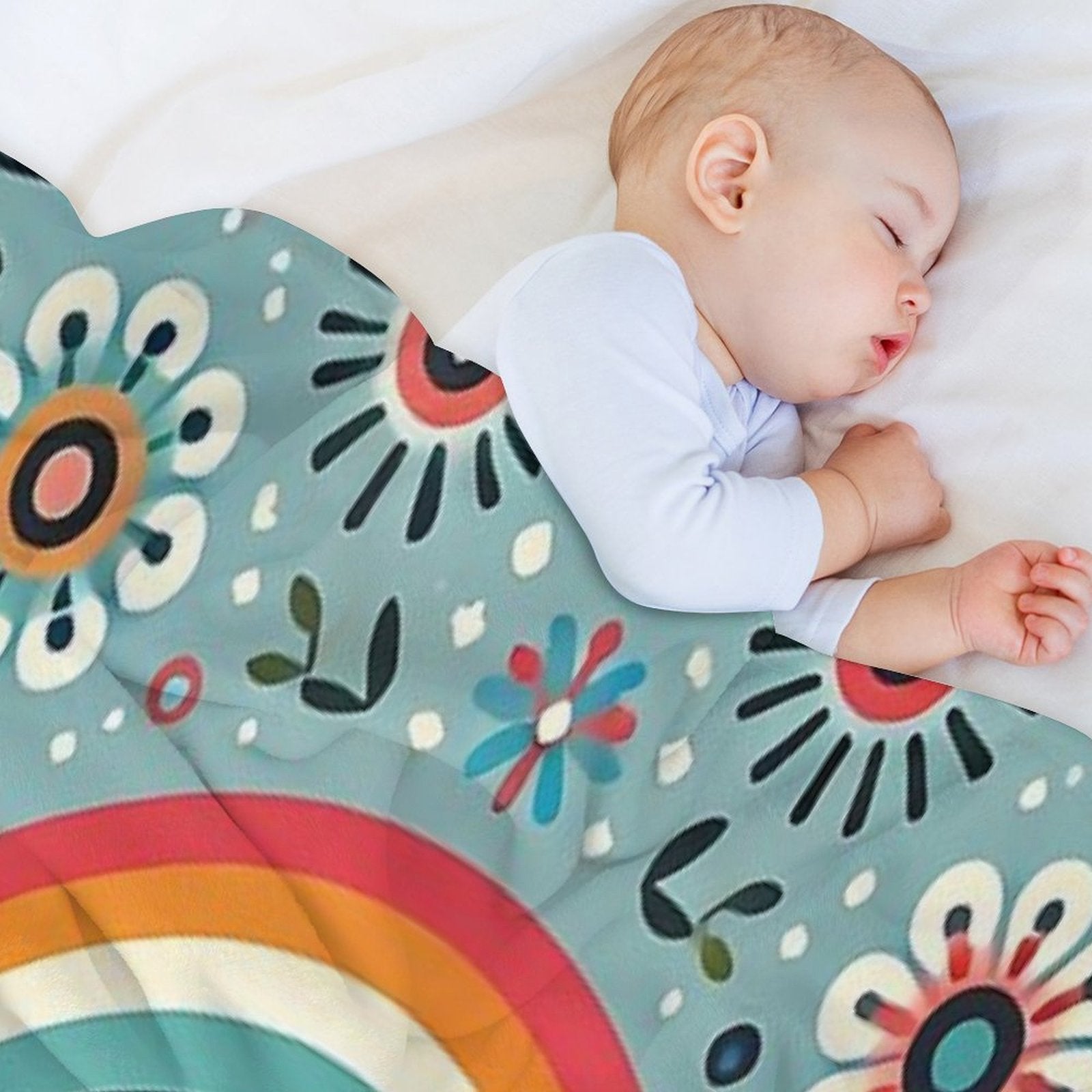 Blue Serene Folk Butterfly with Rainbow - Scandinavian Folk Art by Heidiannemorris © Durable Throw Blanket