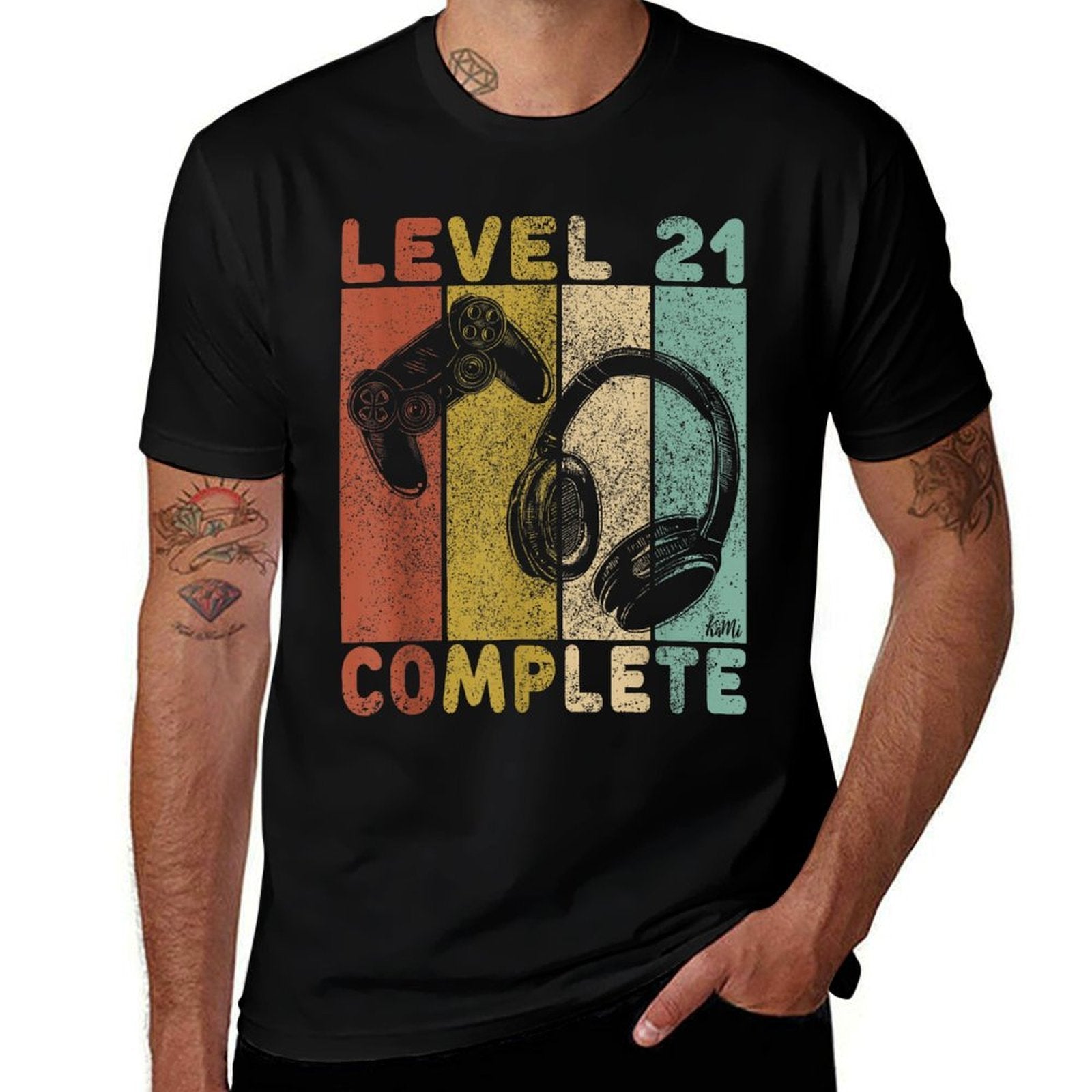 21st Birthday Men Gaming Level 21 Complete  Rolled Sleeves T-Shirt