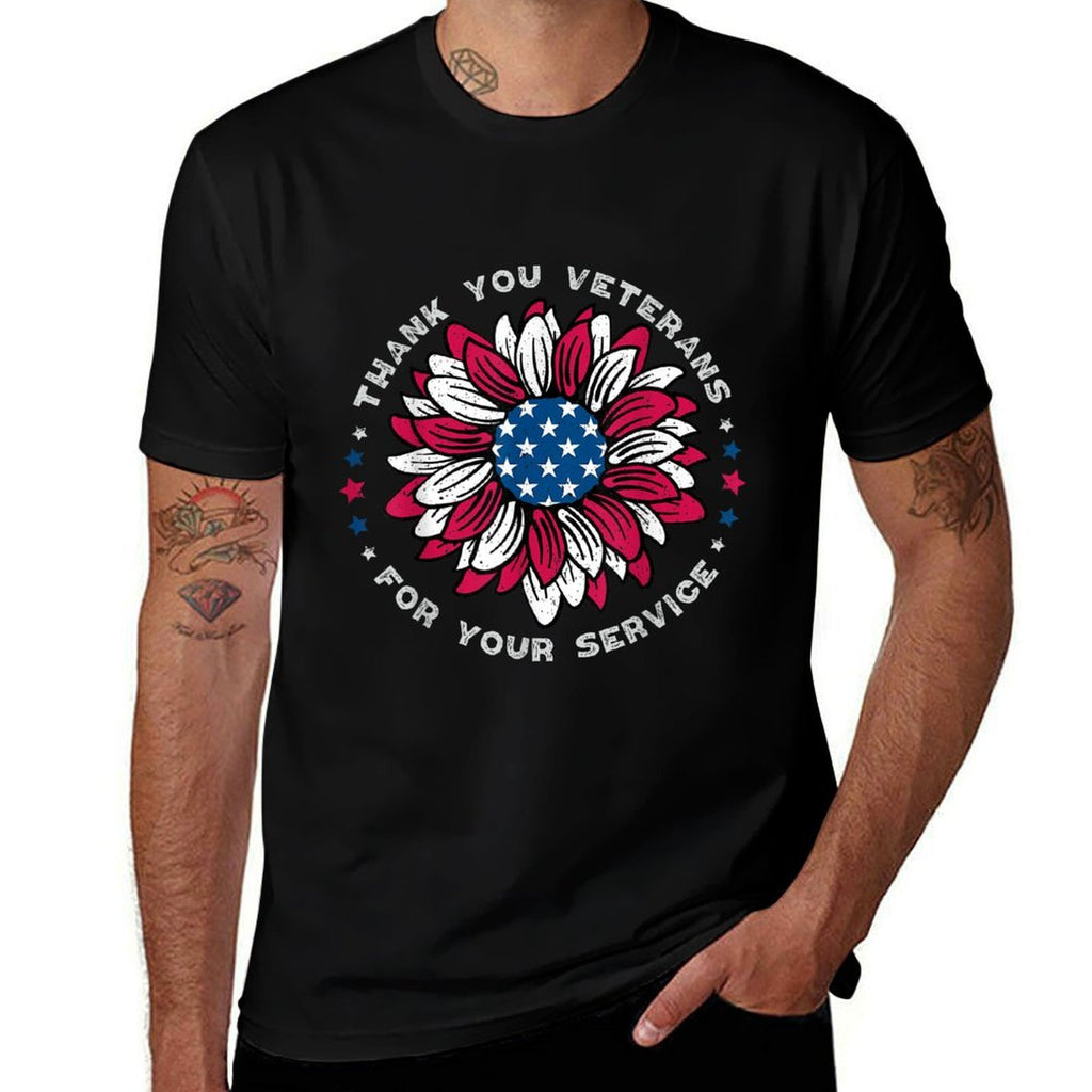 Thank You Veterans Sunflower, Military Veterans Day Tribute  Cotton T-Shirt