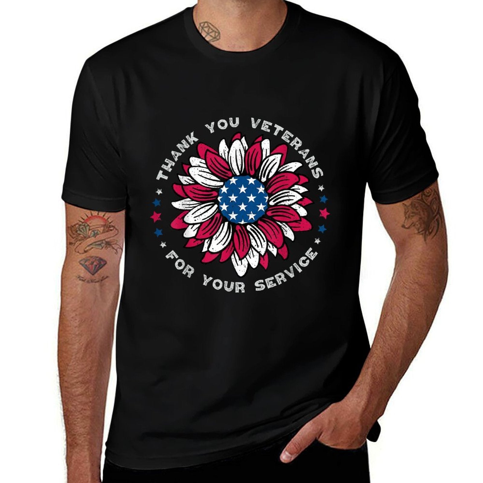 Thank You Veterans Sunflower, Military Veterans Day Tribute  Cotton T-Shirt