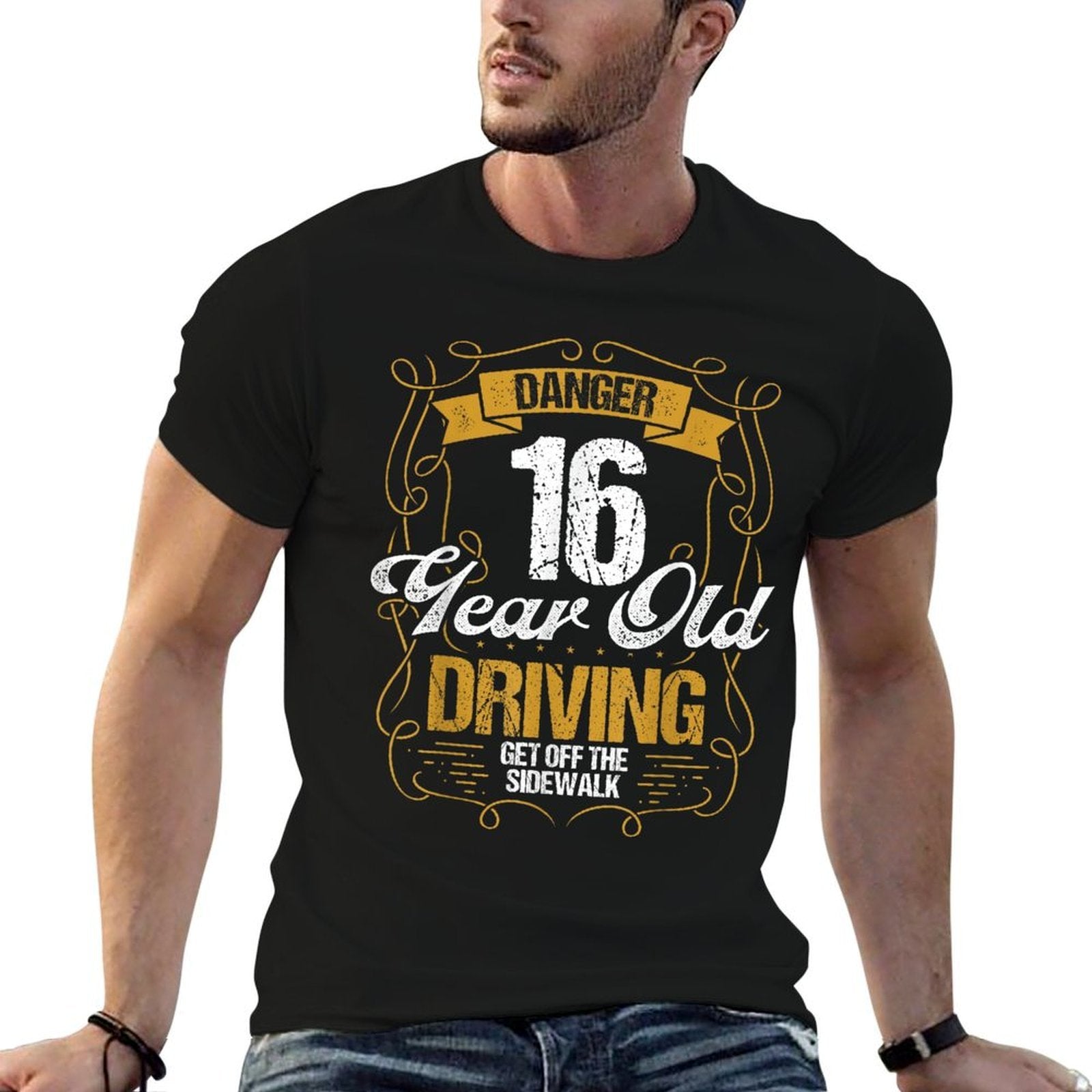 16 Year Old Driving Funny Get Off Sidewalk 16 Birthday  Tagless Design T-Shirt