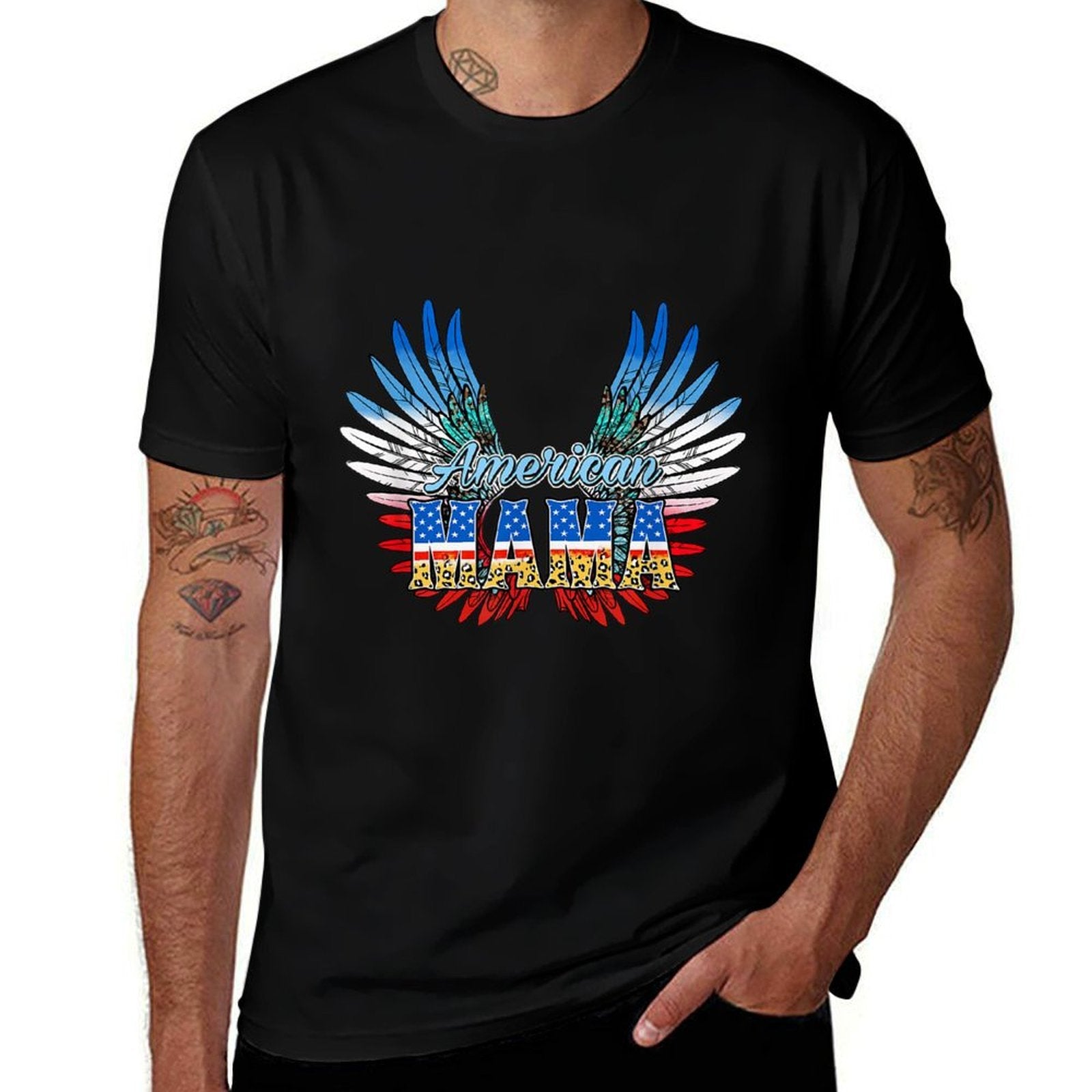 4th of July American Mama Angel Wings  Polyester Blend T-Shirt